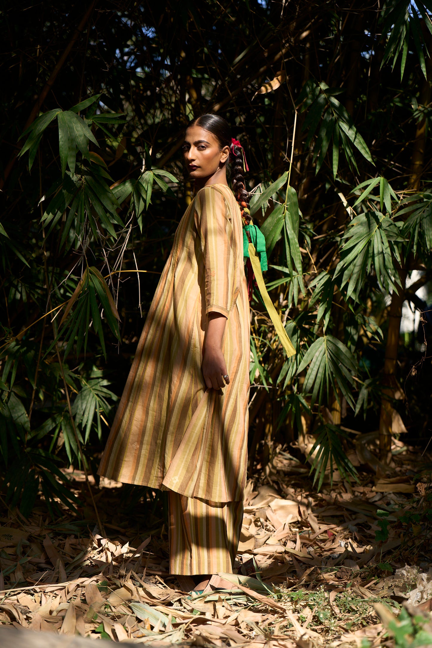 Arca stripe jamdani wide hem pants