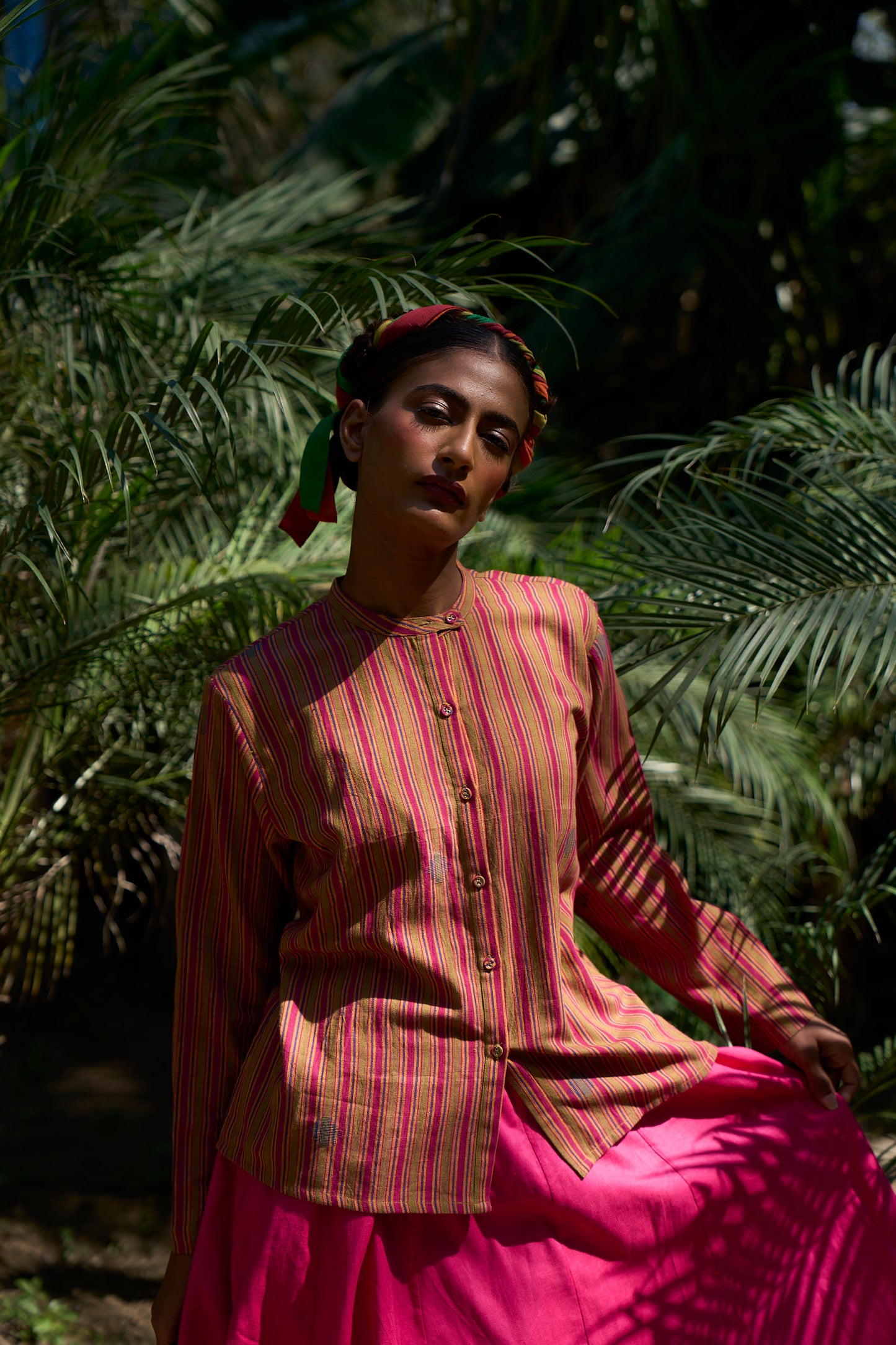 Rosa Hand woven stripe jamdani button-down shirt