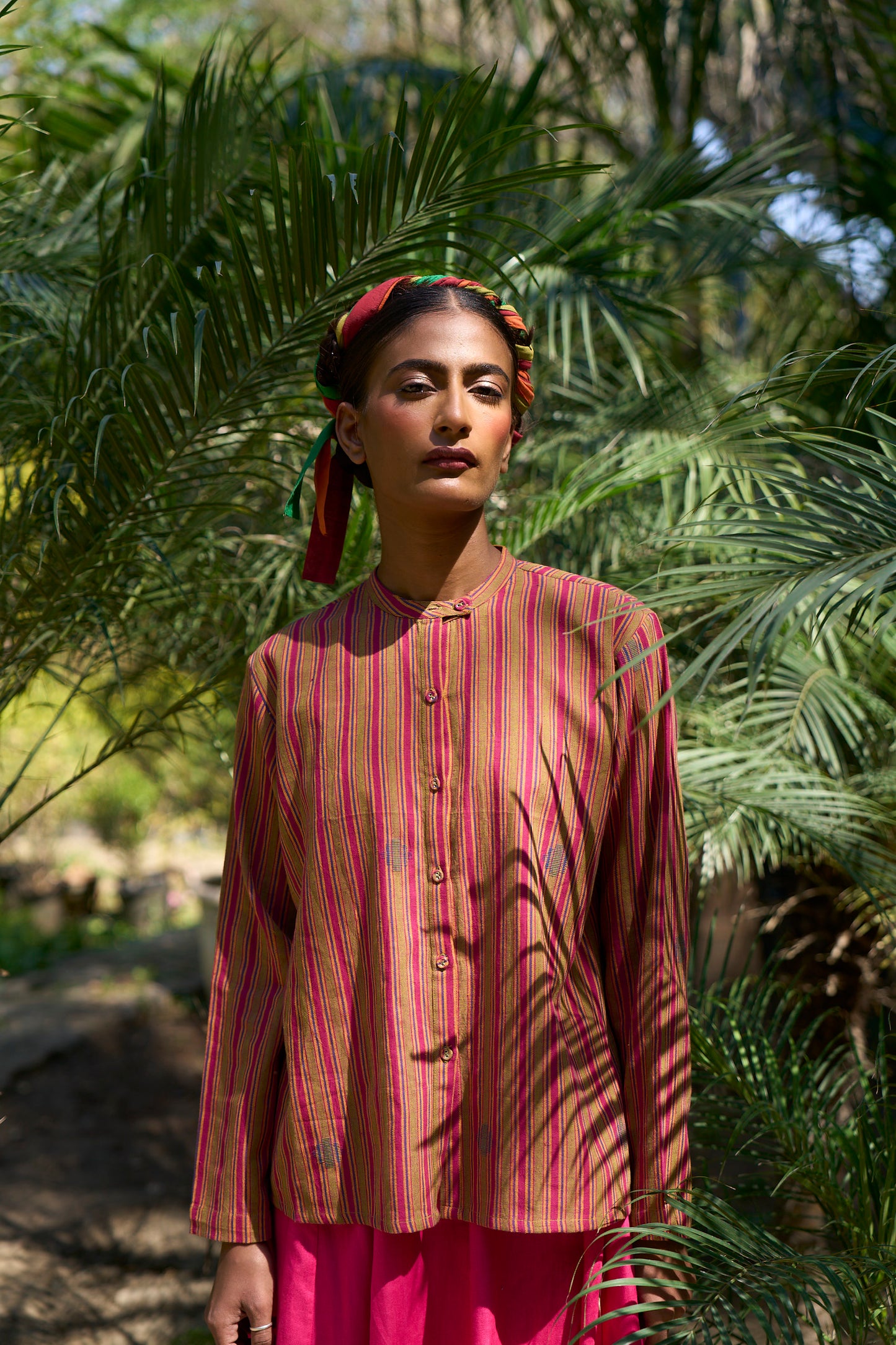 Rosa Hand woven stripe jamdani button-down shirt