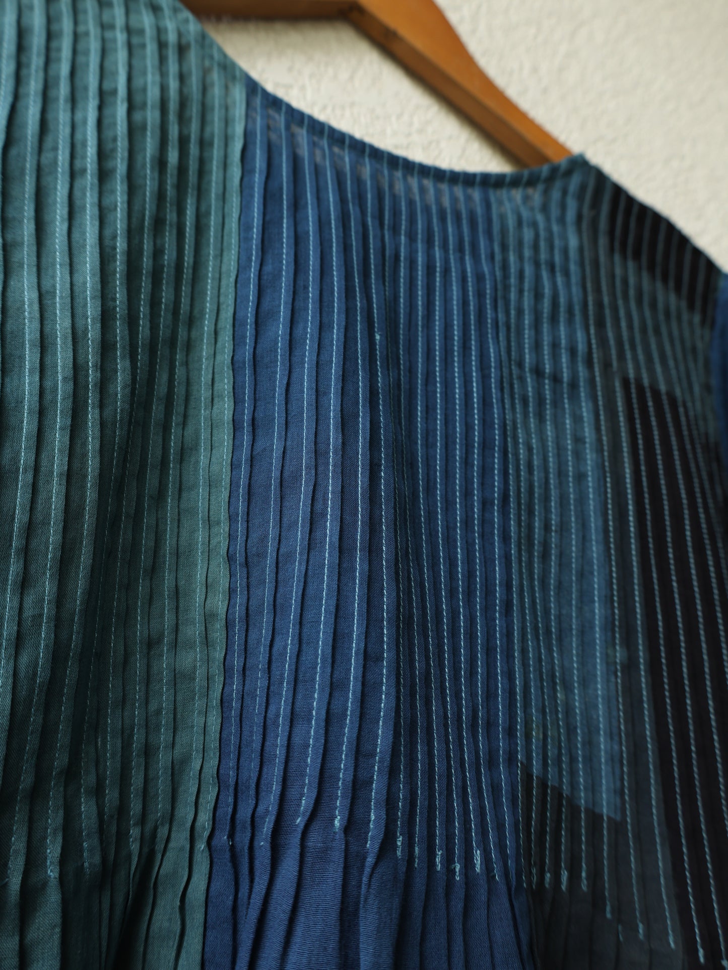Indigo patched pintuck shirt
