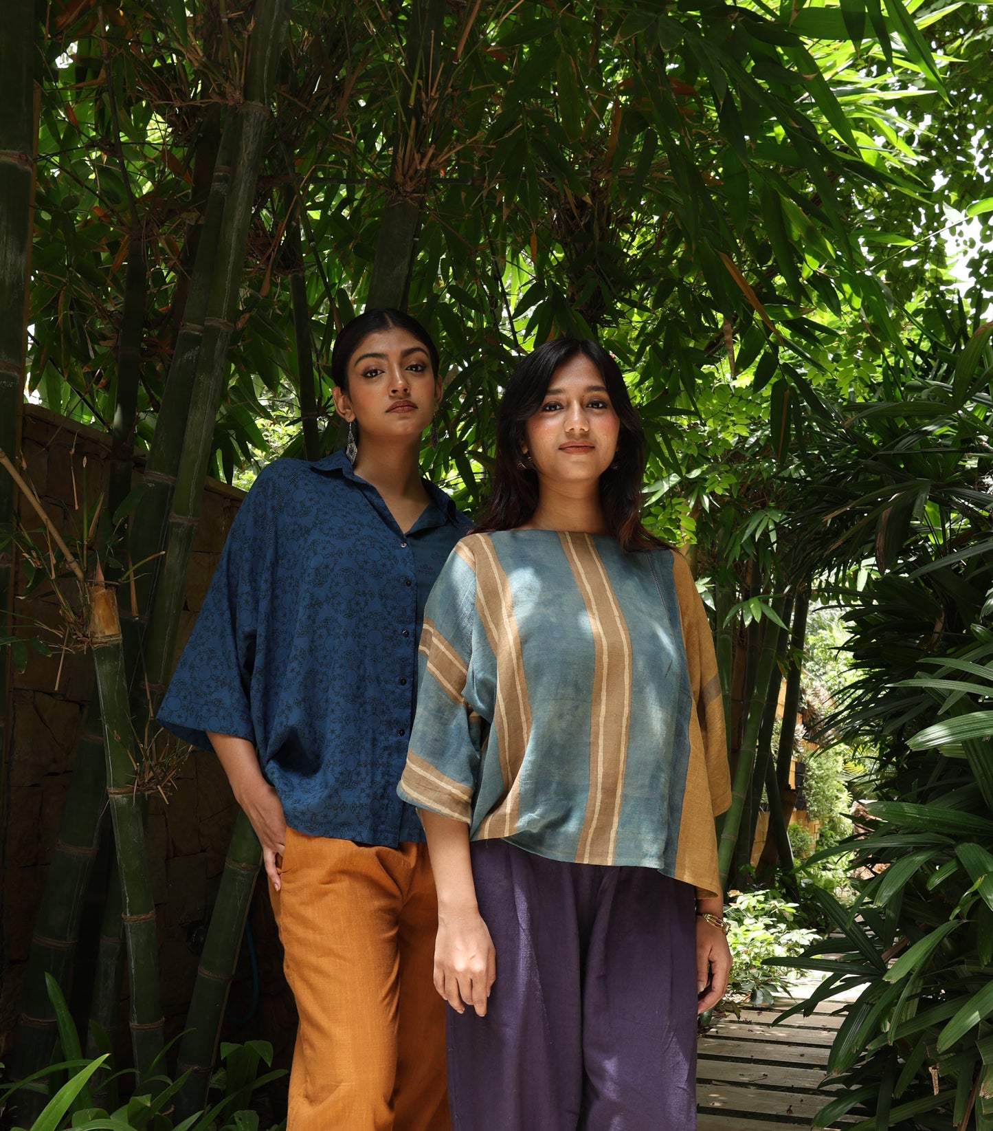 Ochre Indigo wide stripe Boxy Shirt