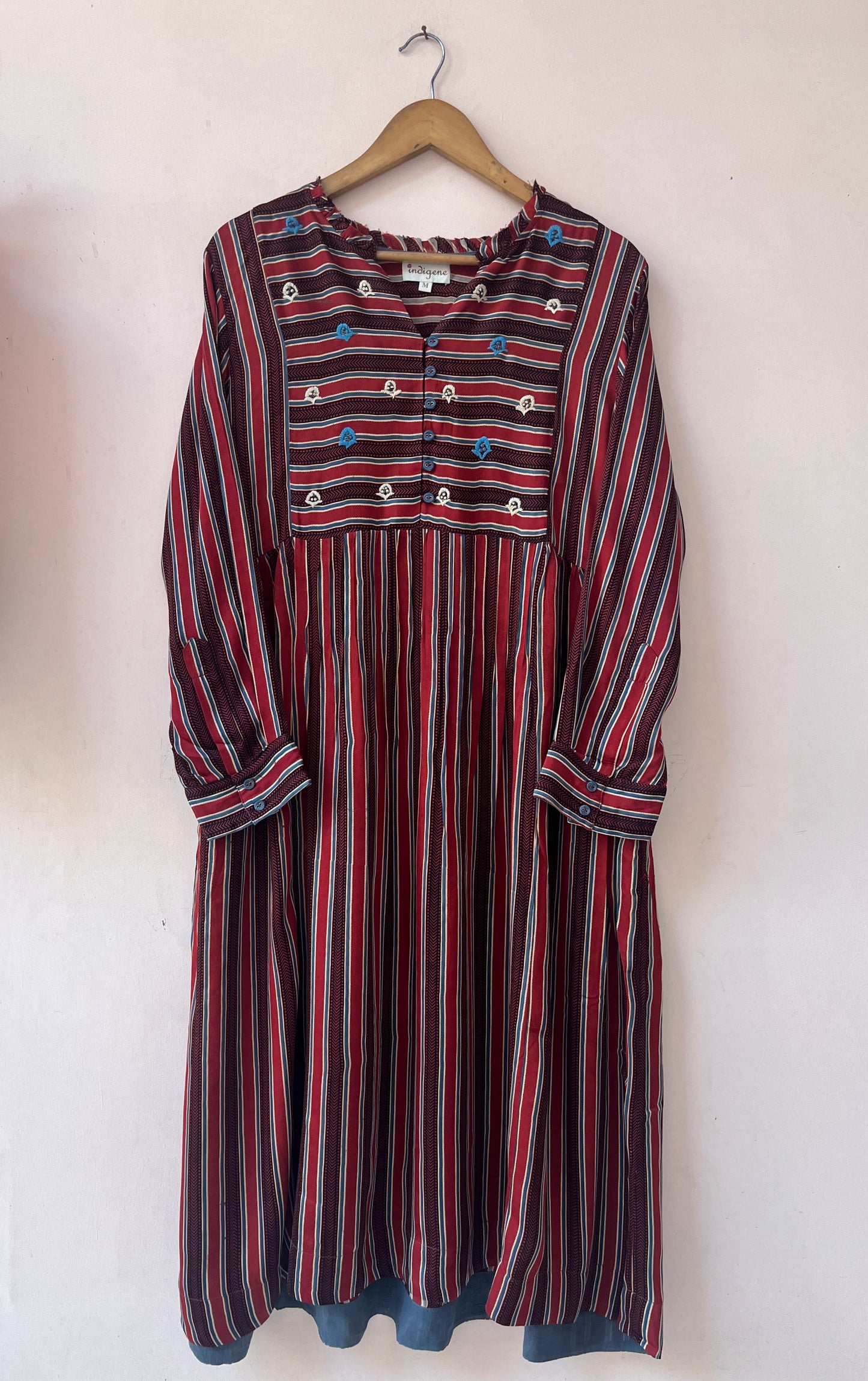 Embroidered Ajrakh stripe modal kurta