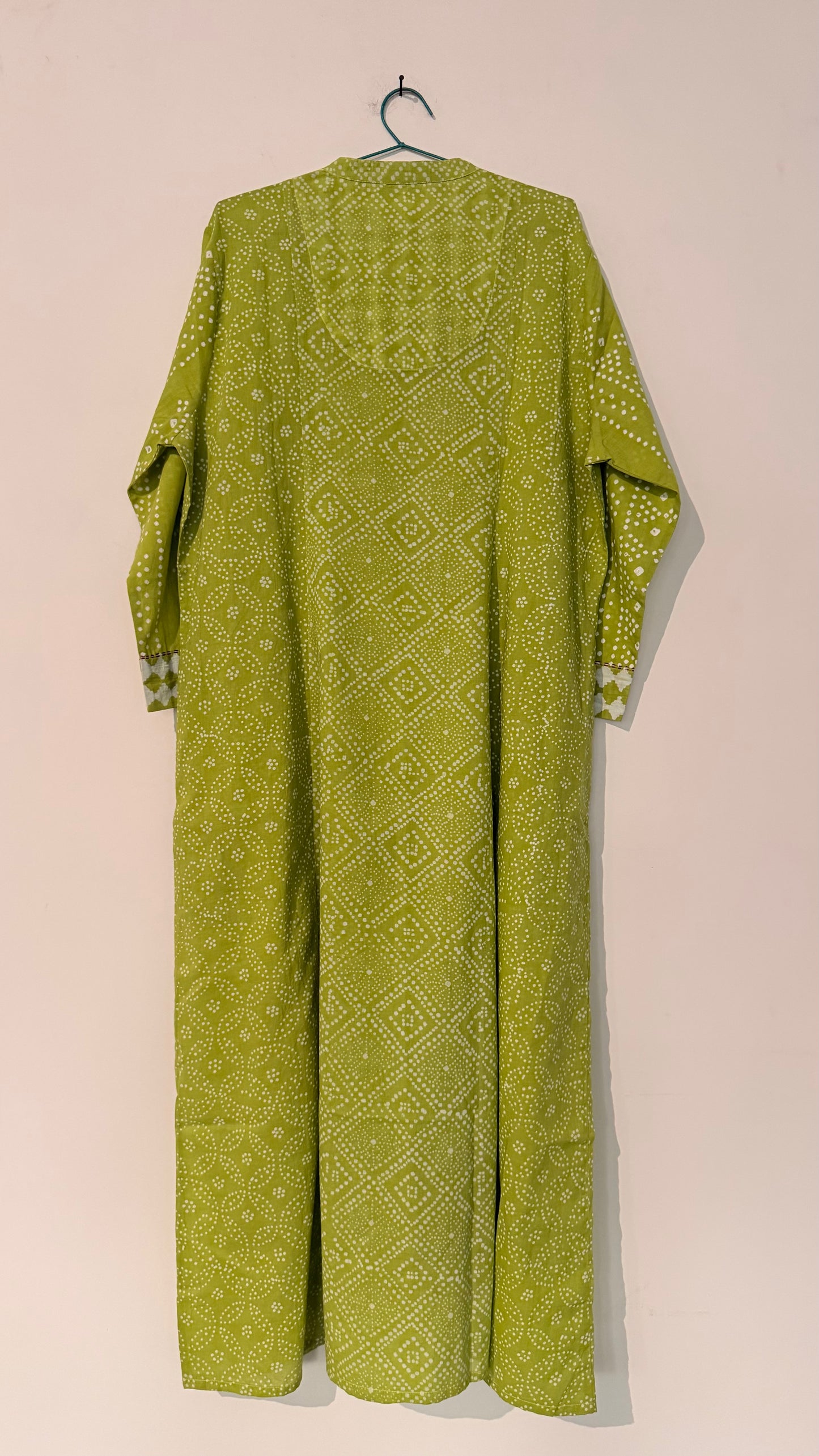 Lime discharge print embroidered kurta