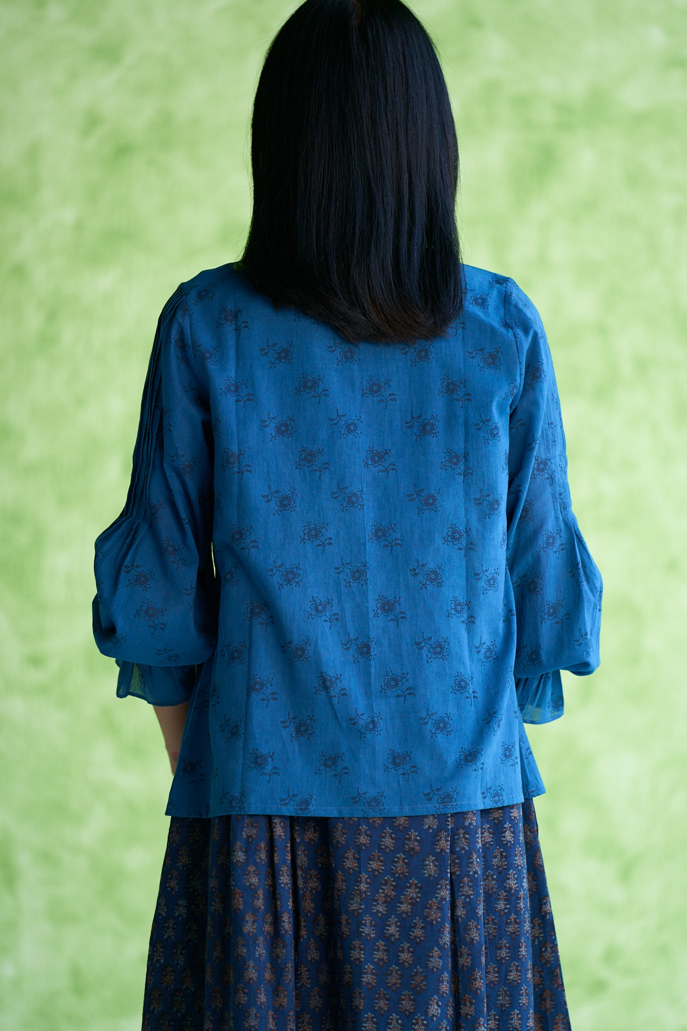 Flora Indigo pintuck top