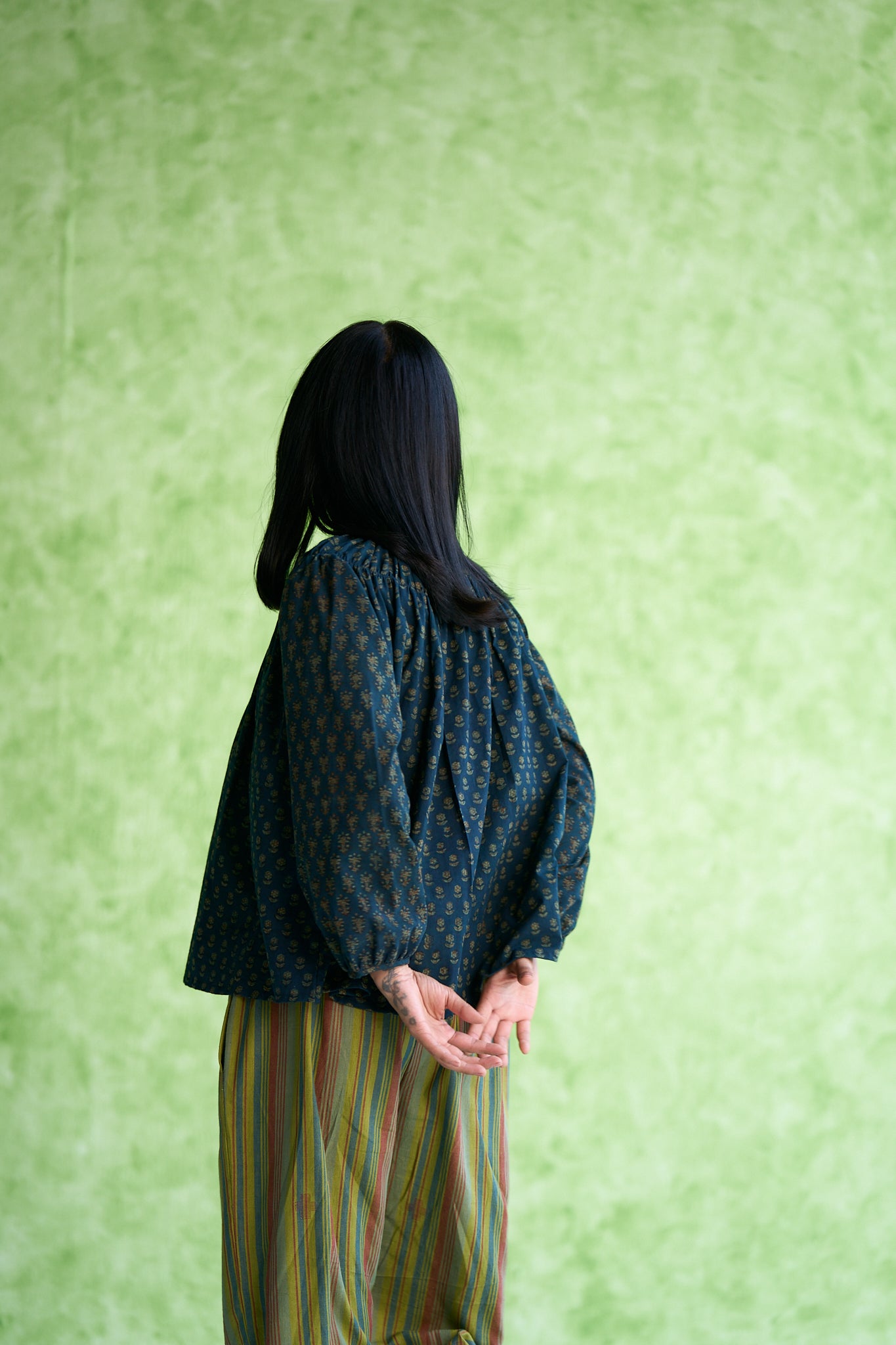 Roony Hand block printed smocked neck