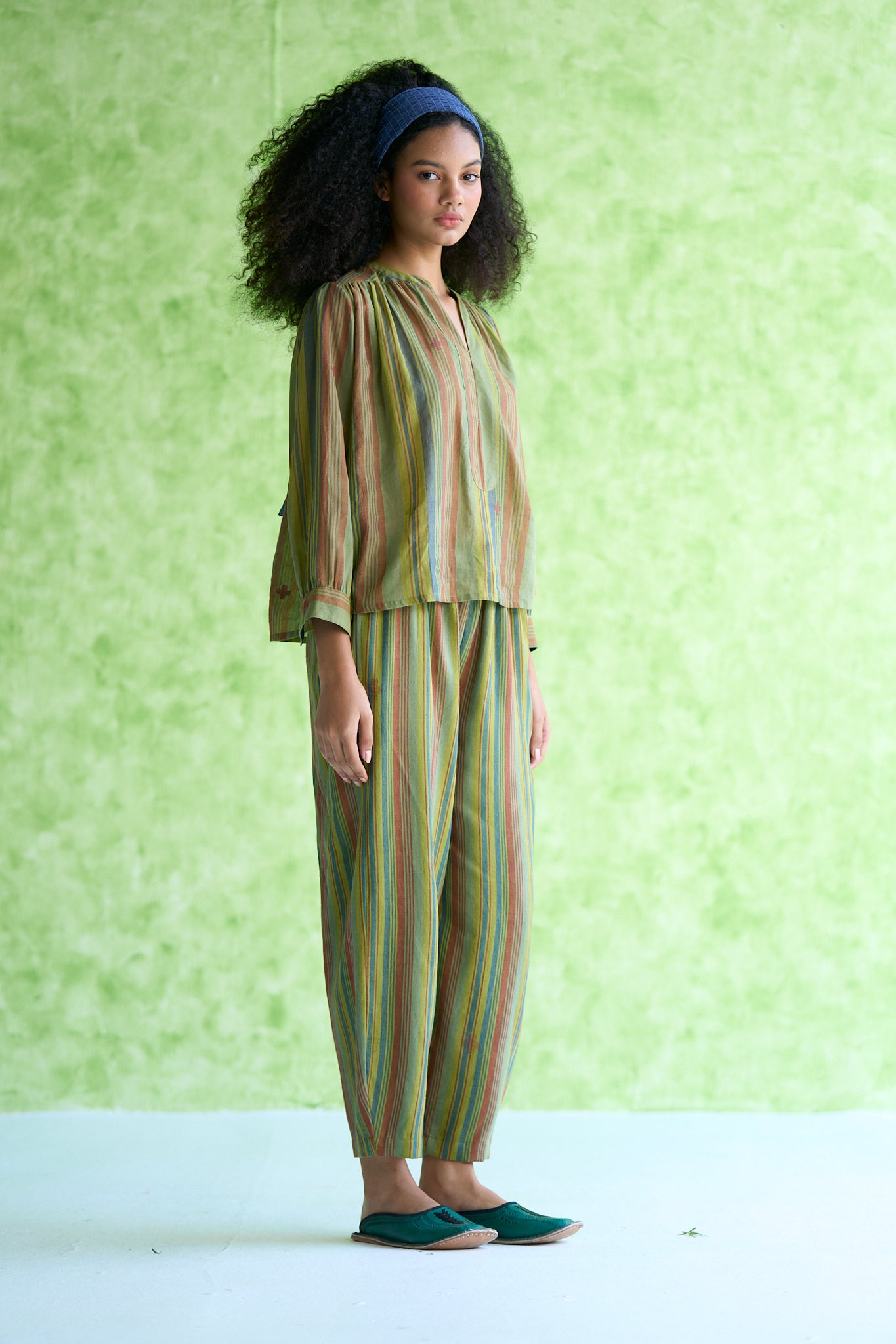 Gina Handwoven stripe elasticated waist pants