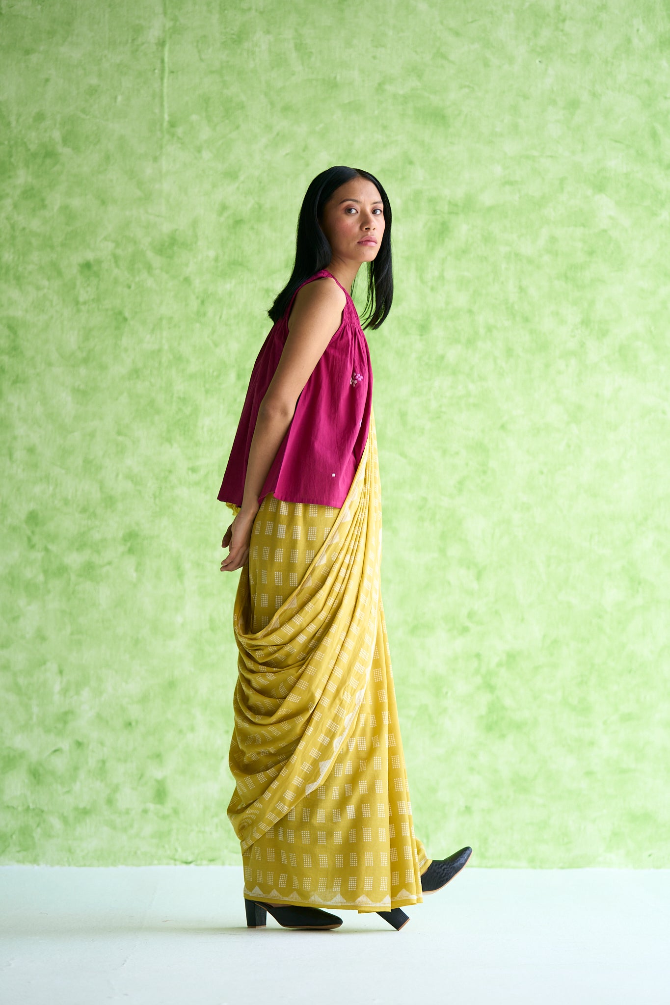Sorbet hand block printed mulmul sari