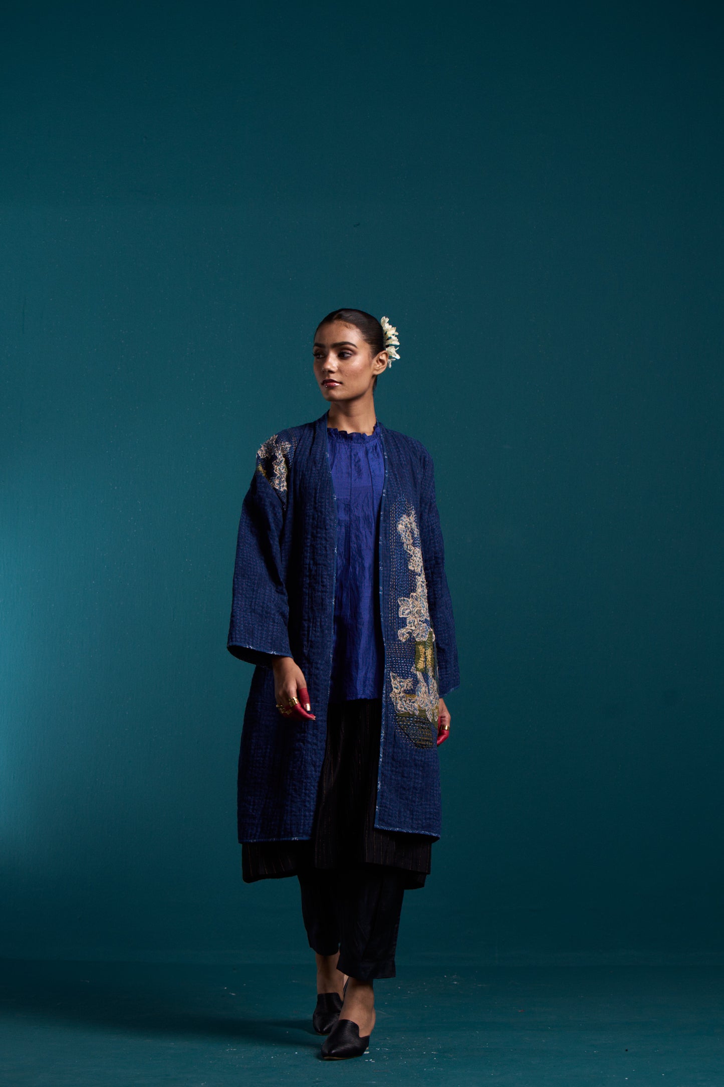 Ikigai superimposed embroidered Kimono Style Jacket