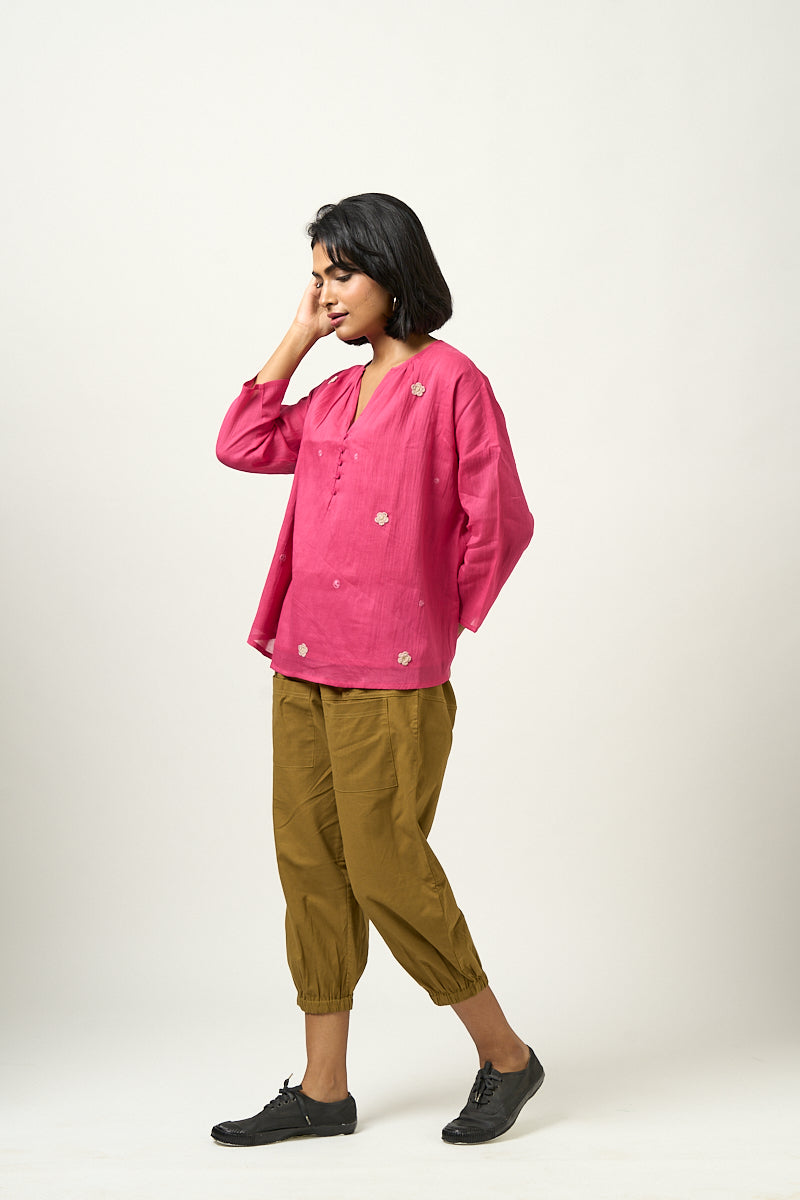 Gathered Neck mulmul top - Black