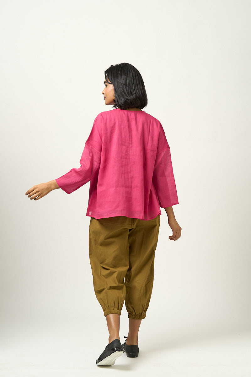Gathered Neck mulmul top - Black