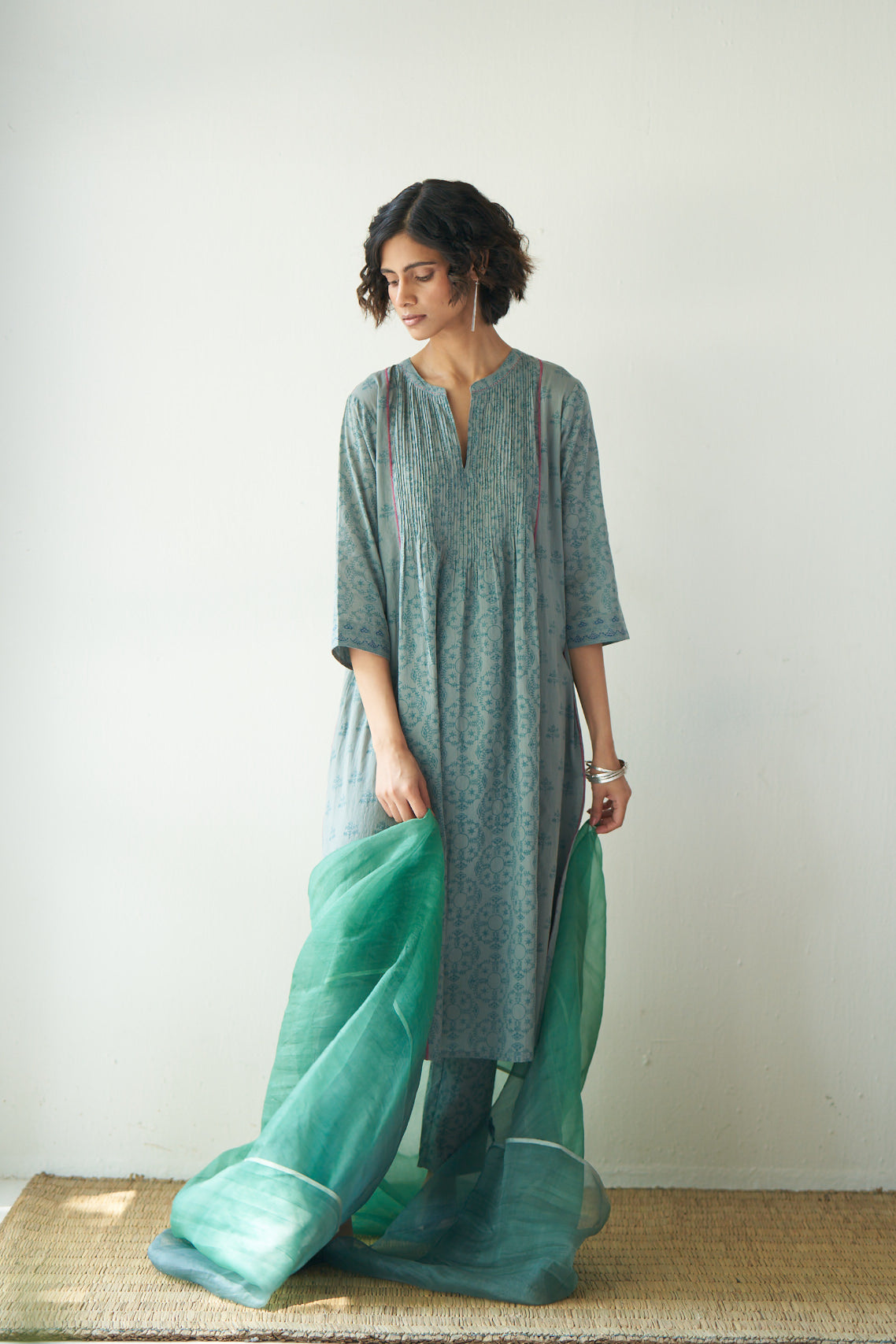 Blomst pintuck hand block printed kurta & Pant set