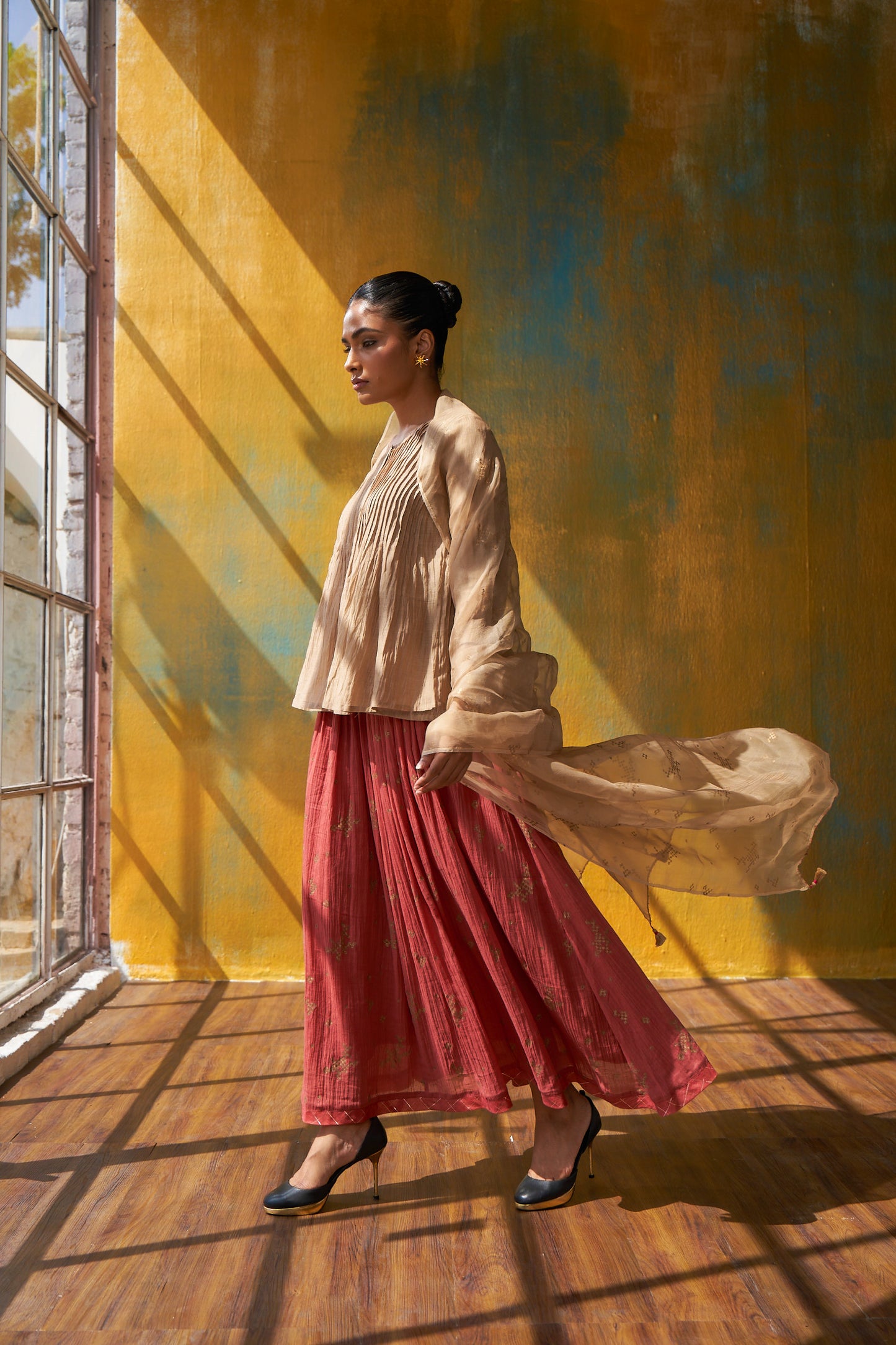 Rumi Chanderi Pin-tuck Top