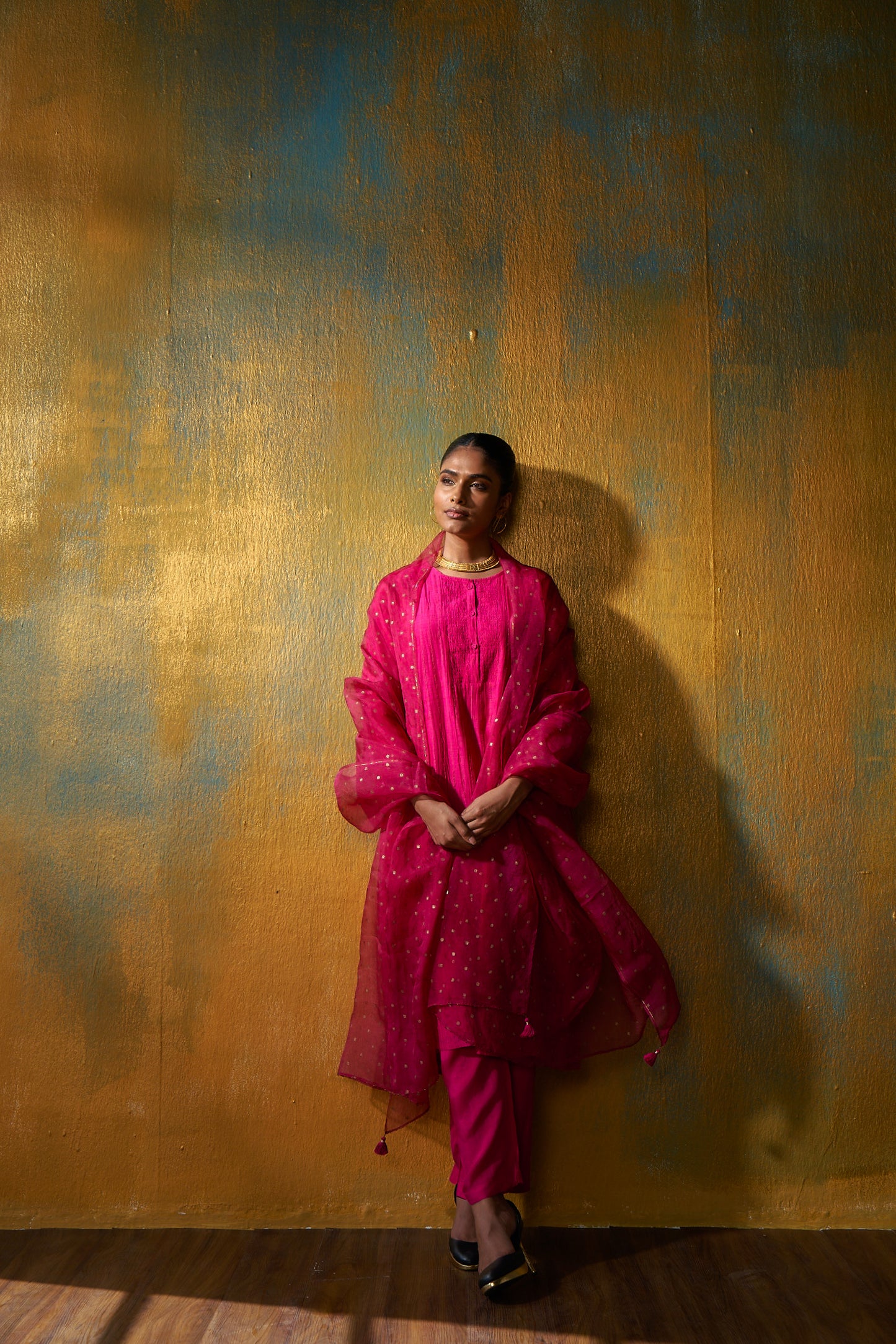 Rani Kaamdani Embroidered Chanderi Kurta