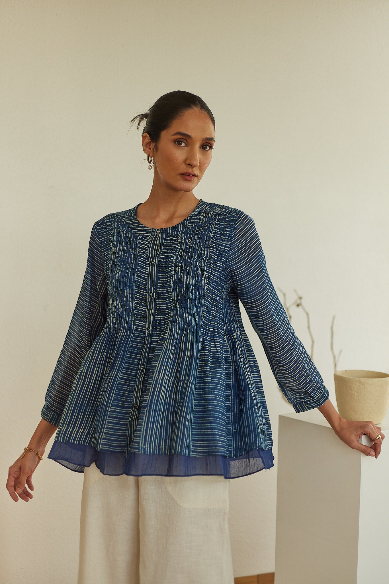 Stripe Printed Smocked Top