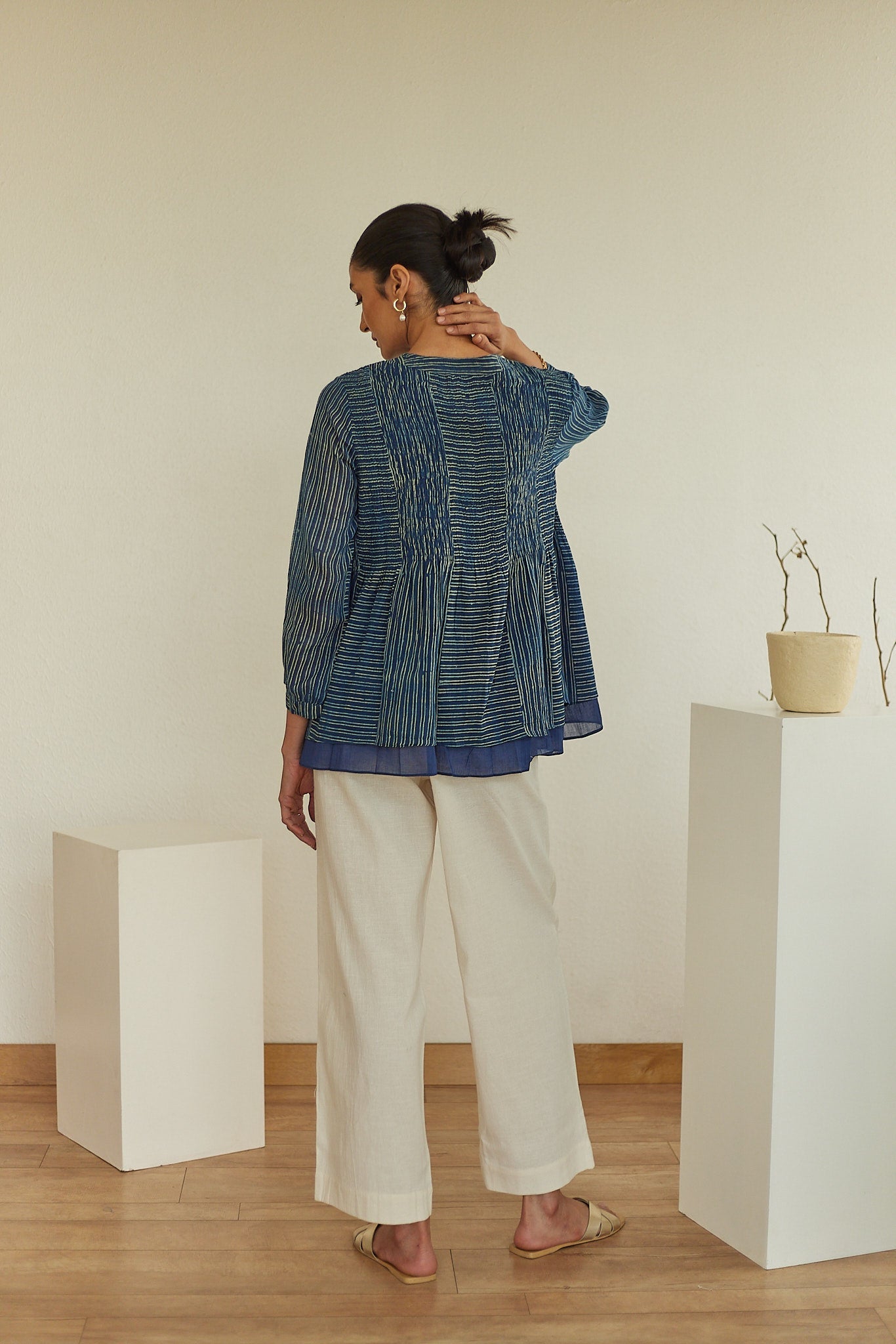 Stripe Printed Smocked Top