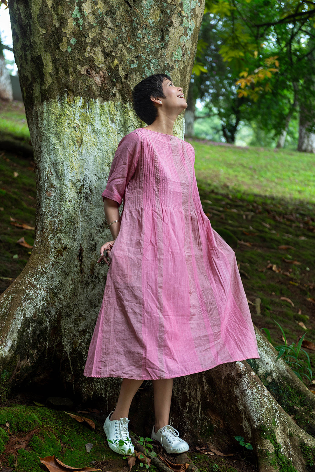crushed cotton dress Brown Crushed Cotton Midi | Party Wear Midi Dress