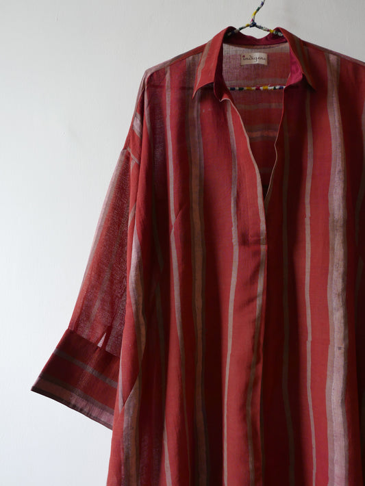 Handblock printed natural dyed Tunic- easy all day summer wear in a lovely madder red and beige.