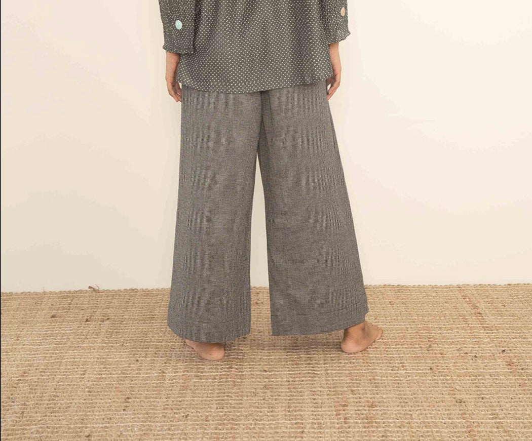 Micro checks wide hem pants