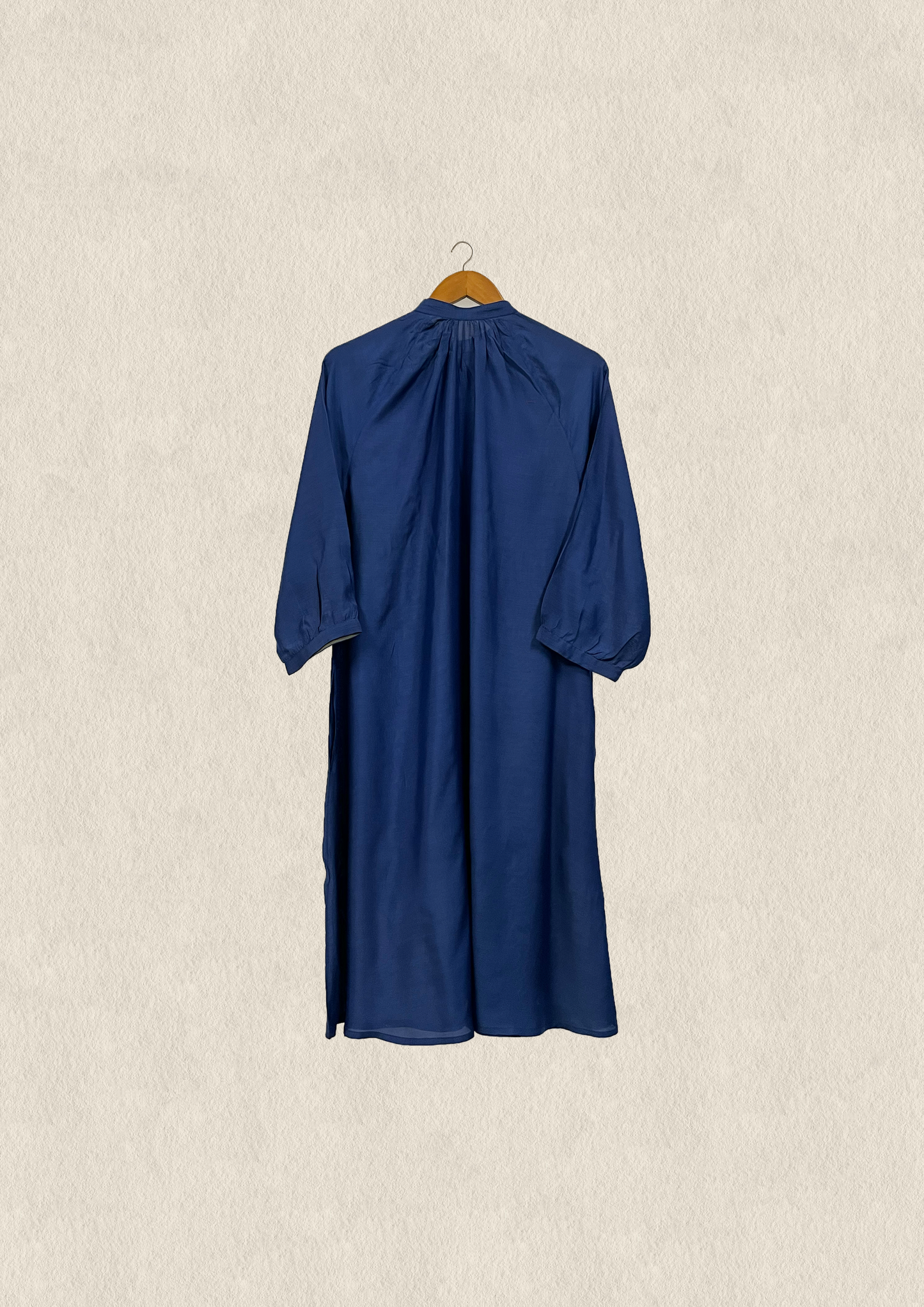 Navy layered embroidered button down dress
