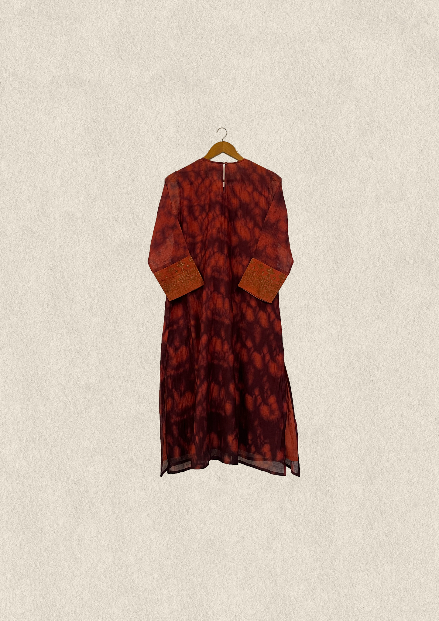 Hand tied dyed embroidered cotton classic kurta