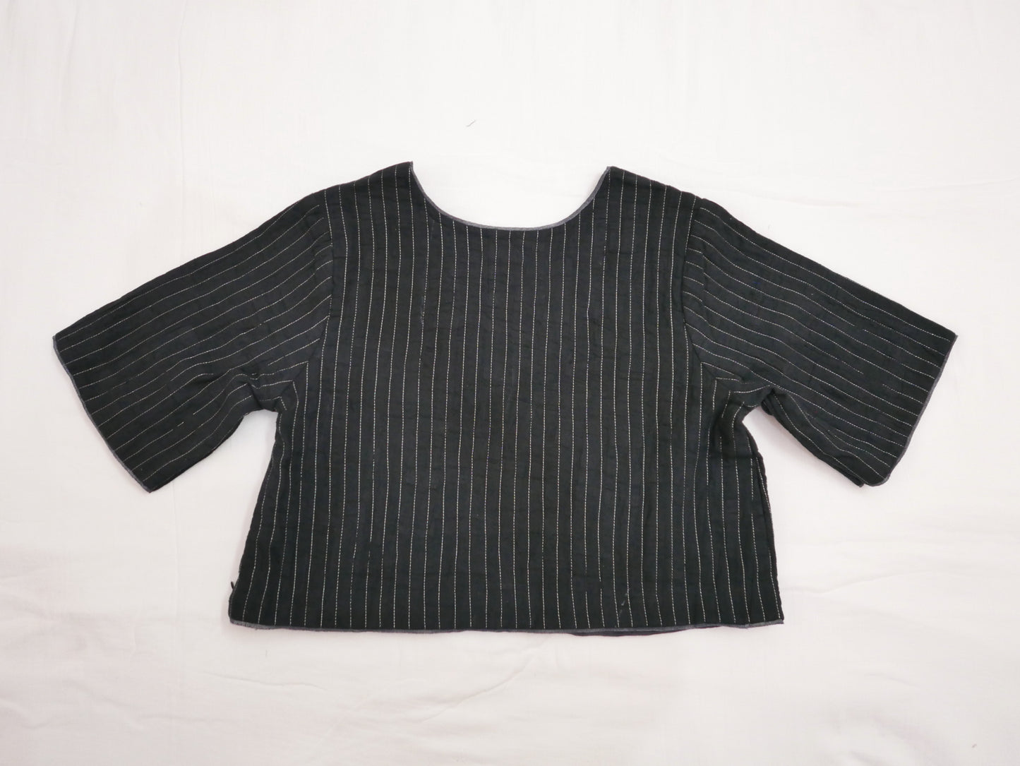 Round Neck Zari Quilted Blouse (Solid Black)