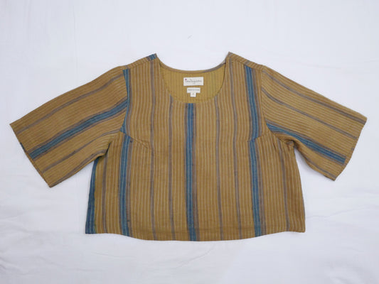 Round Neck Zari Quilted Blouse (Ochre Stripes)