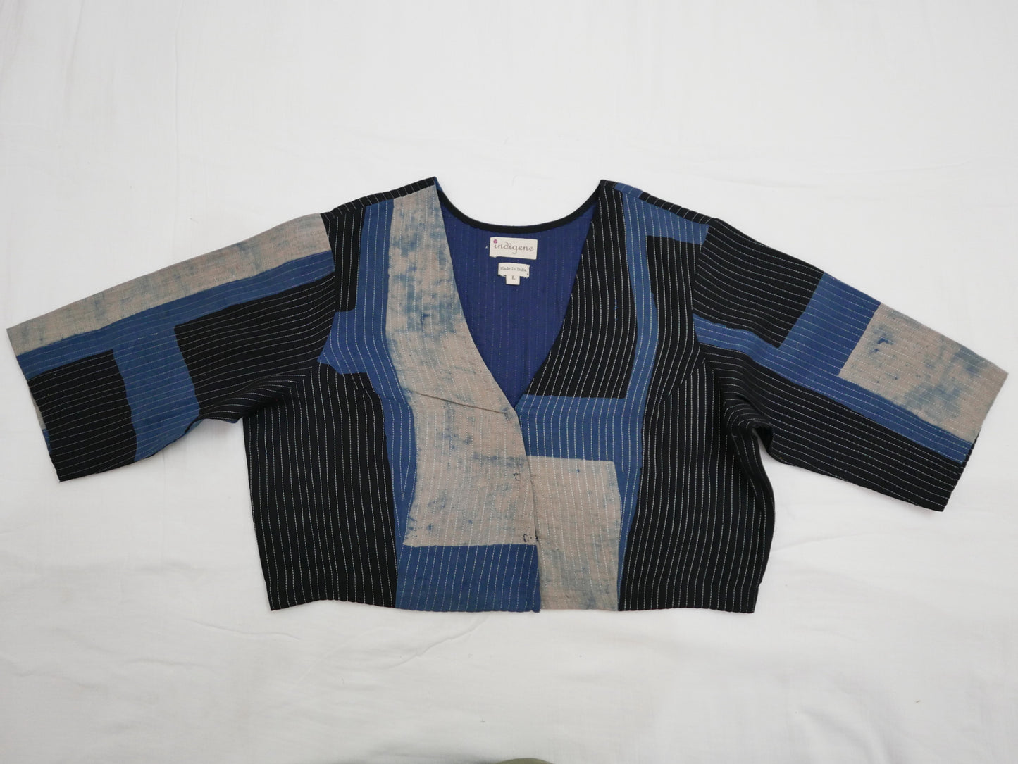 V neck Zari Quilted Blouse (Black & Blue)