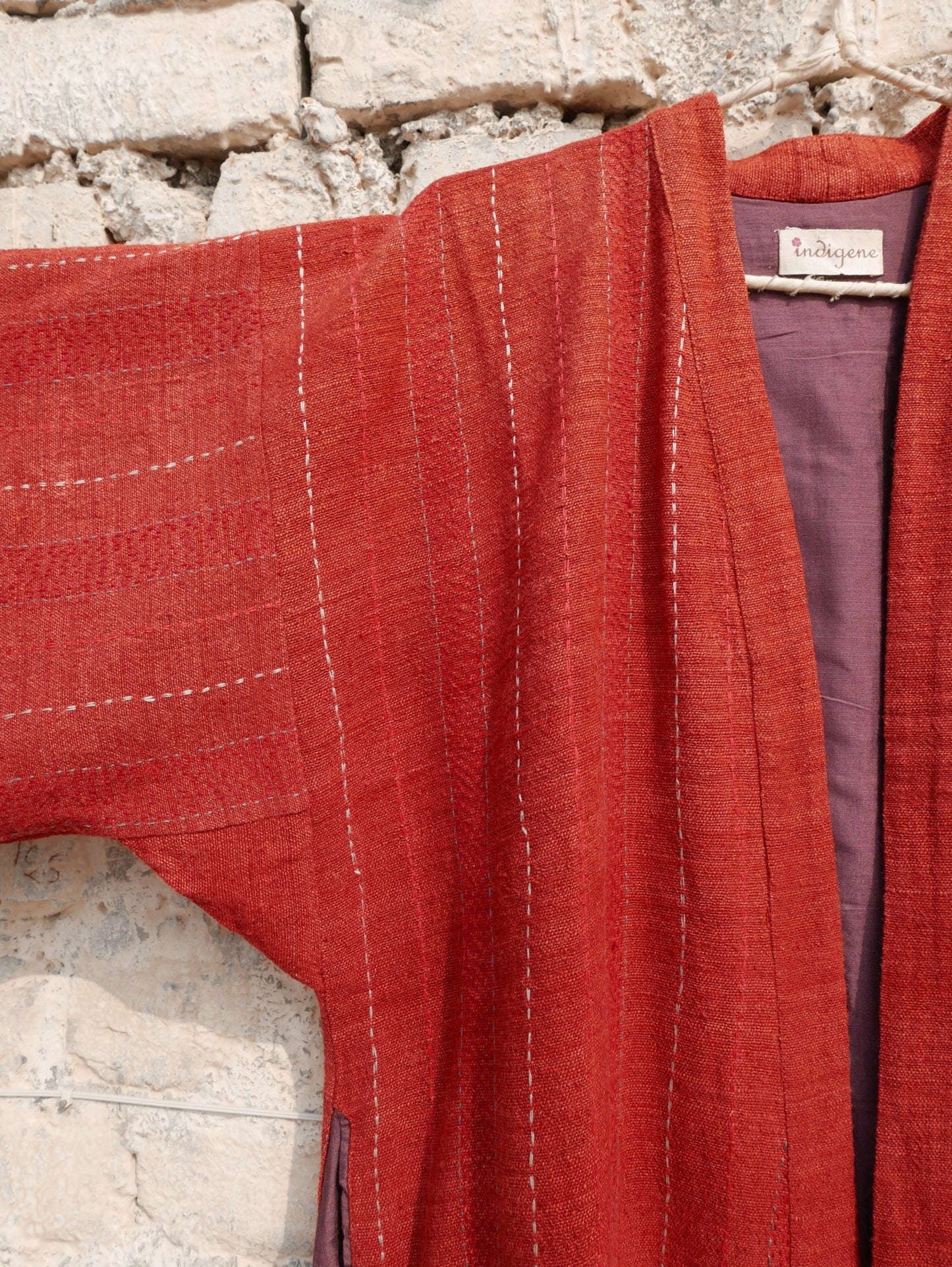 Red Eri Silk Embroidered Kimono Overlay
