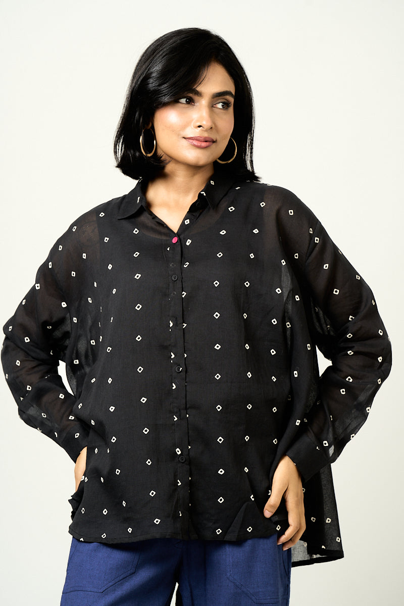 Dotty Everyday Flared Shirt - Black