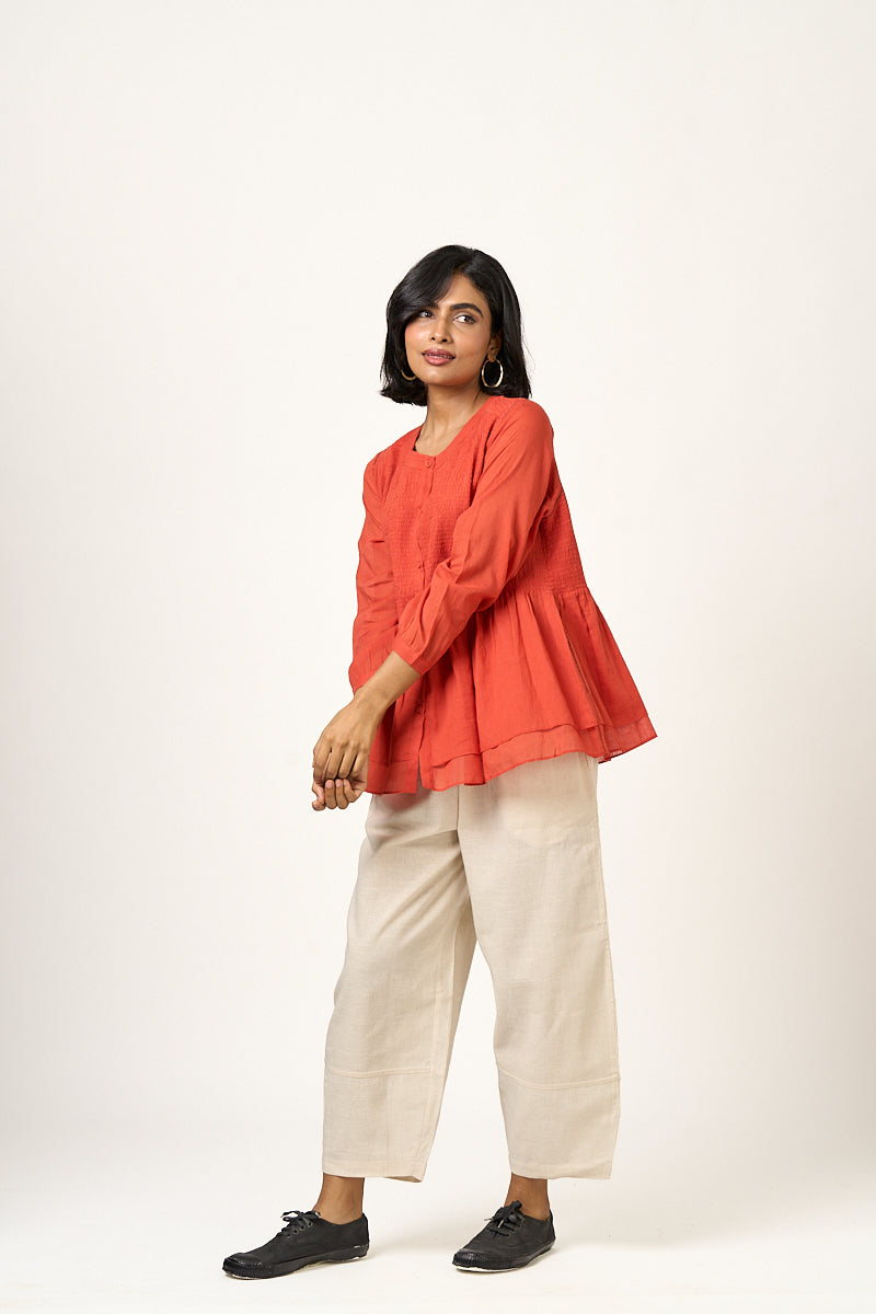 Clover Smocked button down top - Emerald