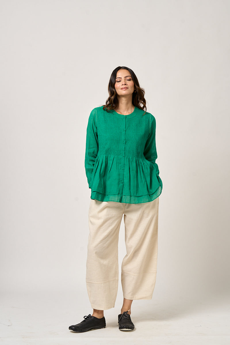 Clover Smocked button down top - Emerald