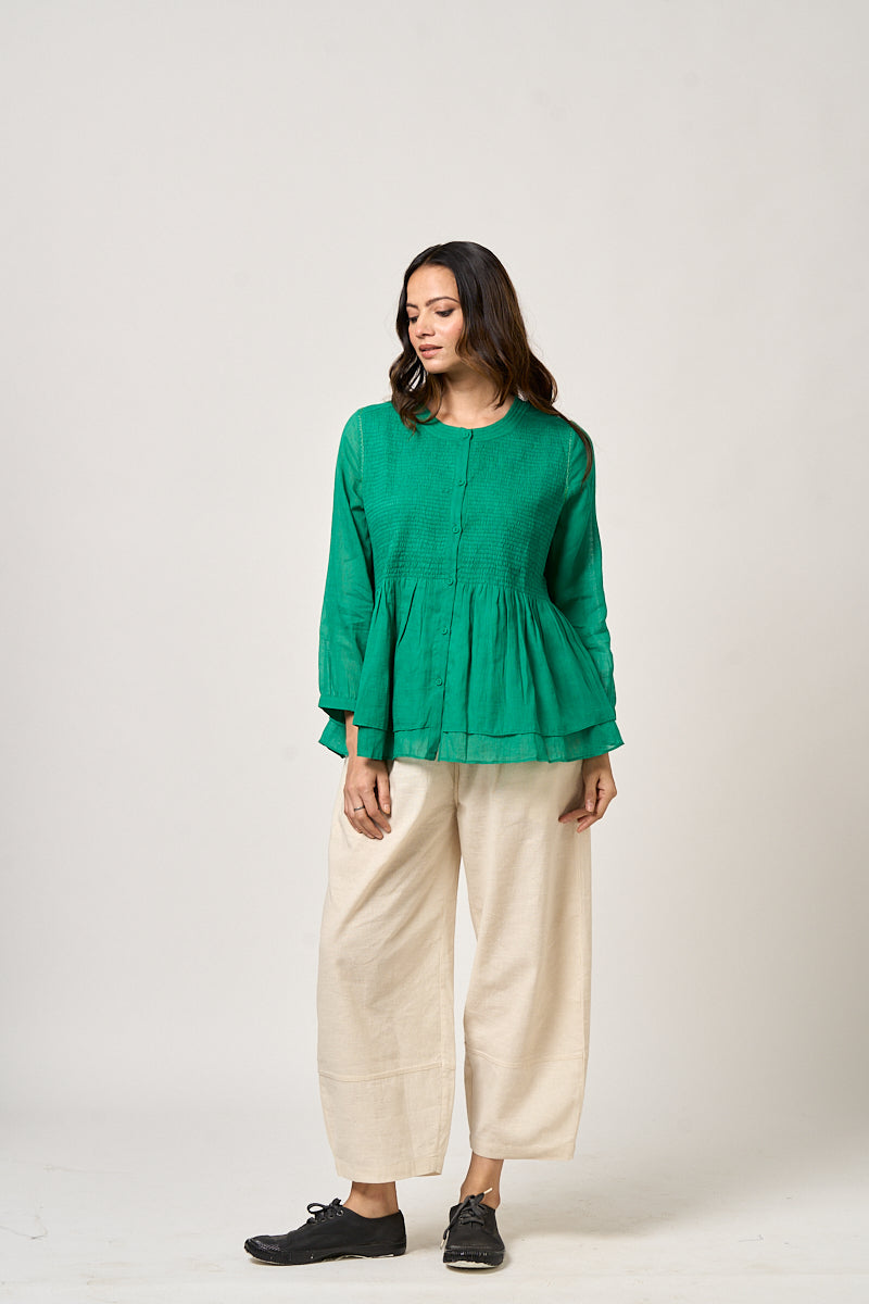 Clover Smocked button down top - Emerald
