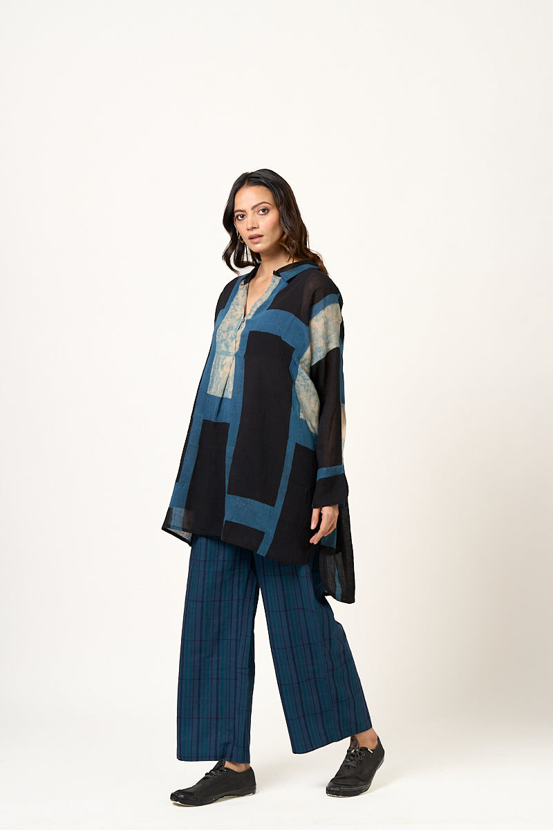 Azul Indigo Black Abstract block tunic