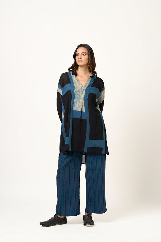 Azul Indigo Black Abstract block tunic