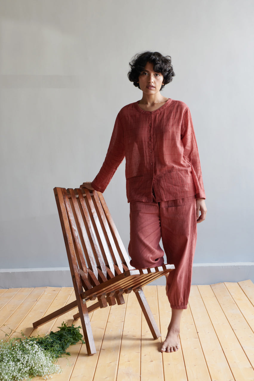 Oak Woven Gauze Plaid Top