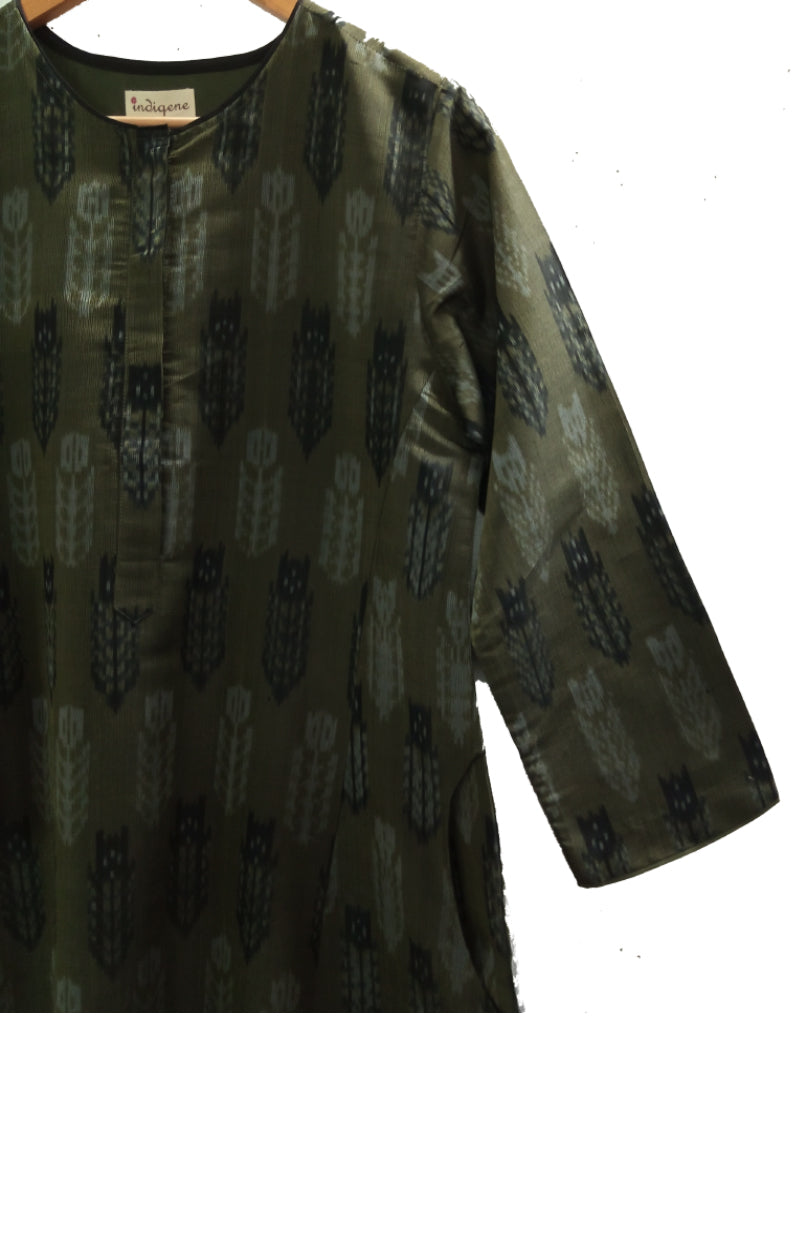 Yasmin Tulip Placket Silk Ikat Kurta
