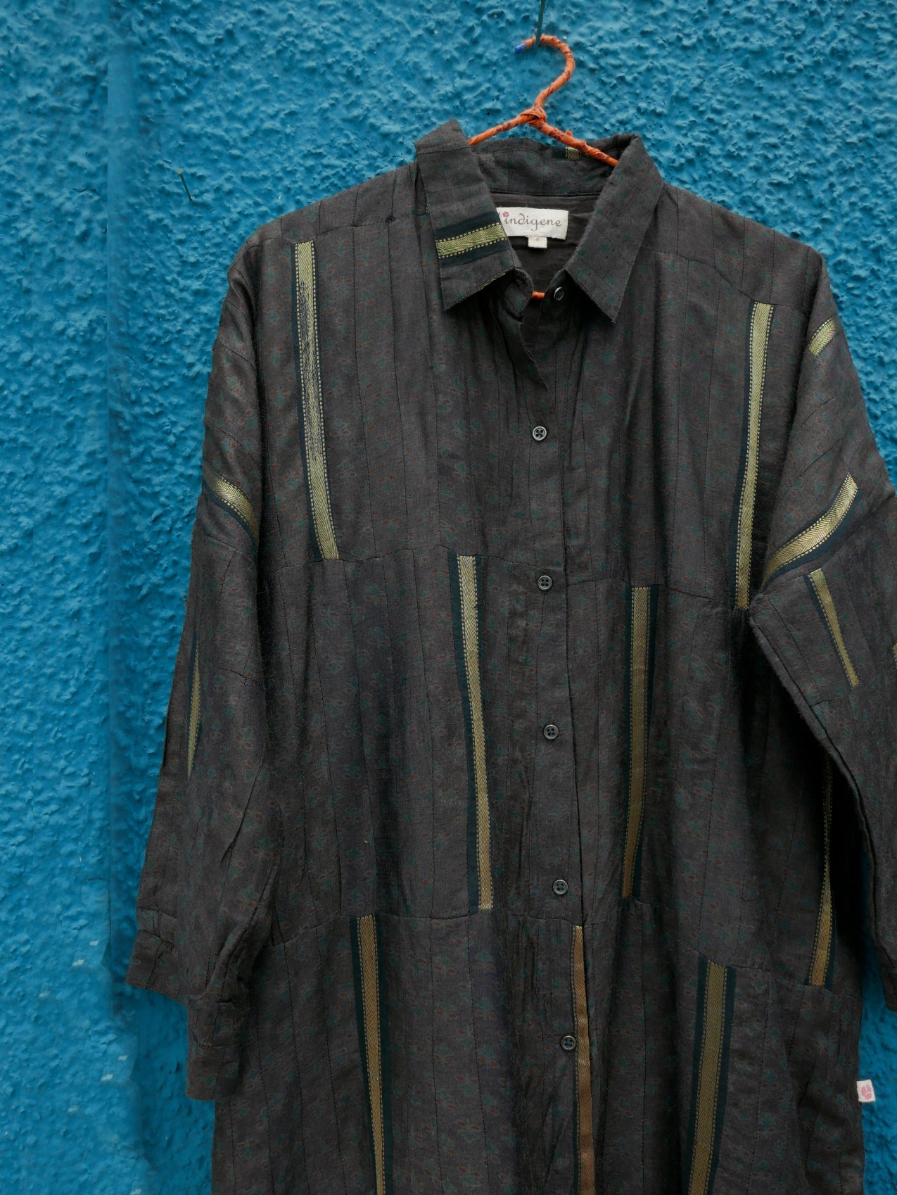 Patchworked silk long shirt