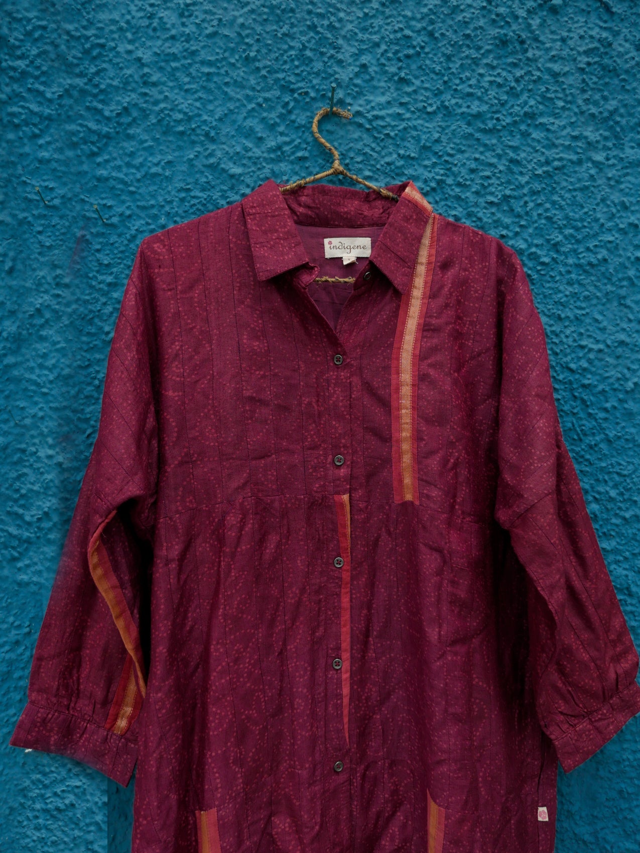 Patchworked silk long shirt