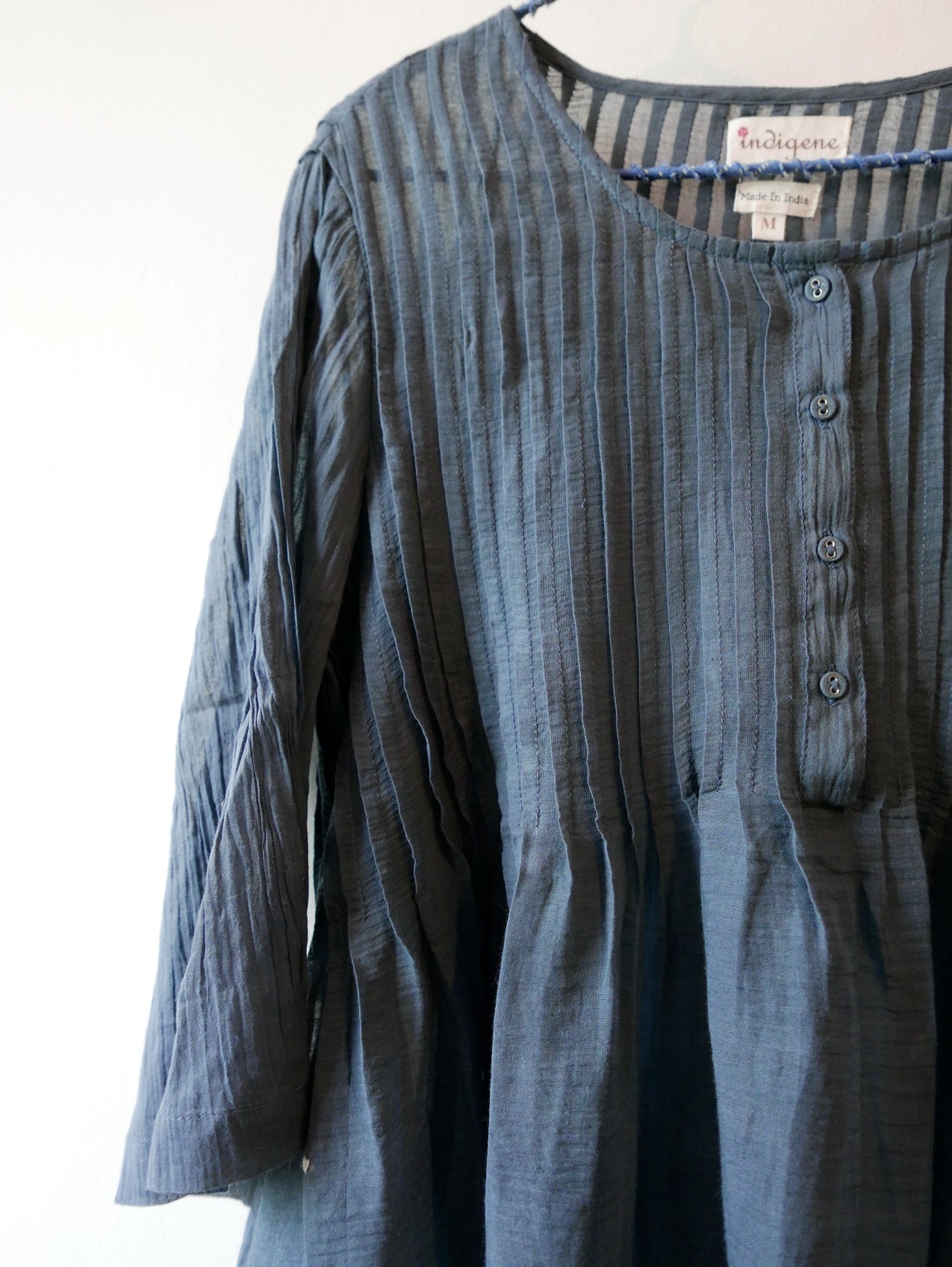 Sky Pin-Tuck Embroidered Top & Ikat baggy pants