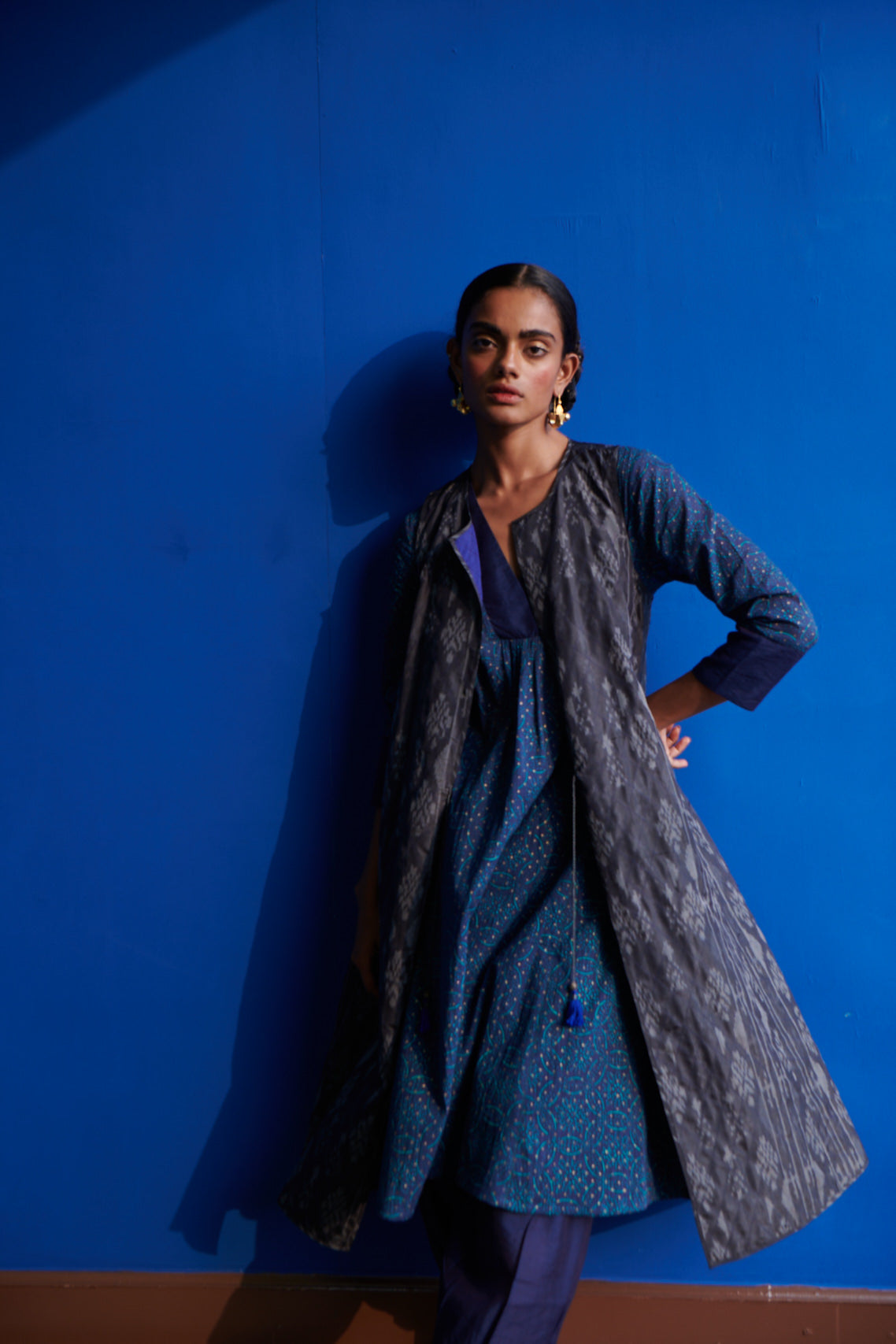 Laana Silk Ikat Quilted Long Jacket