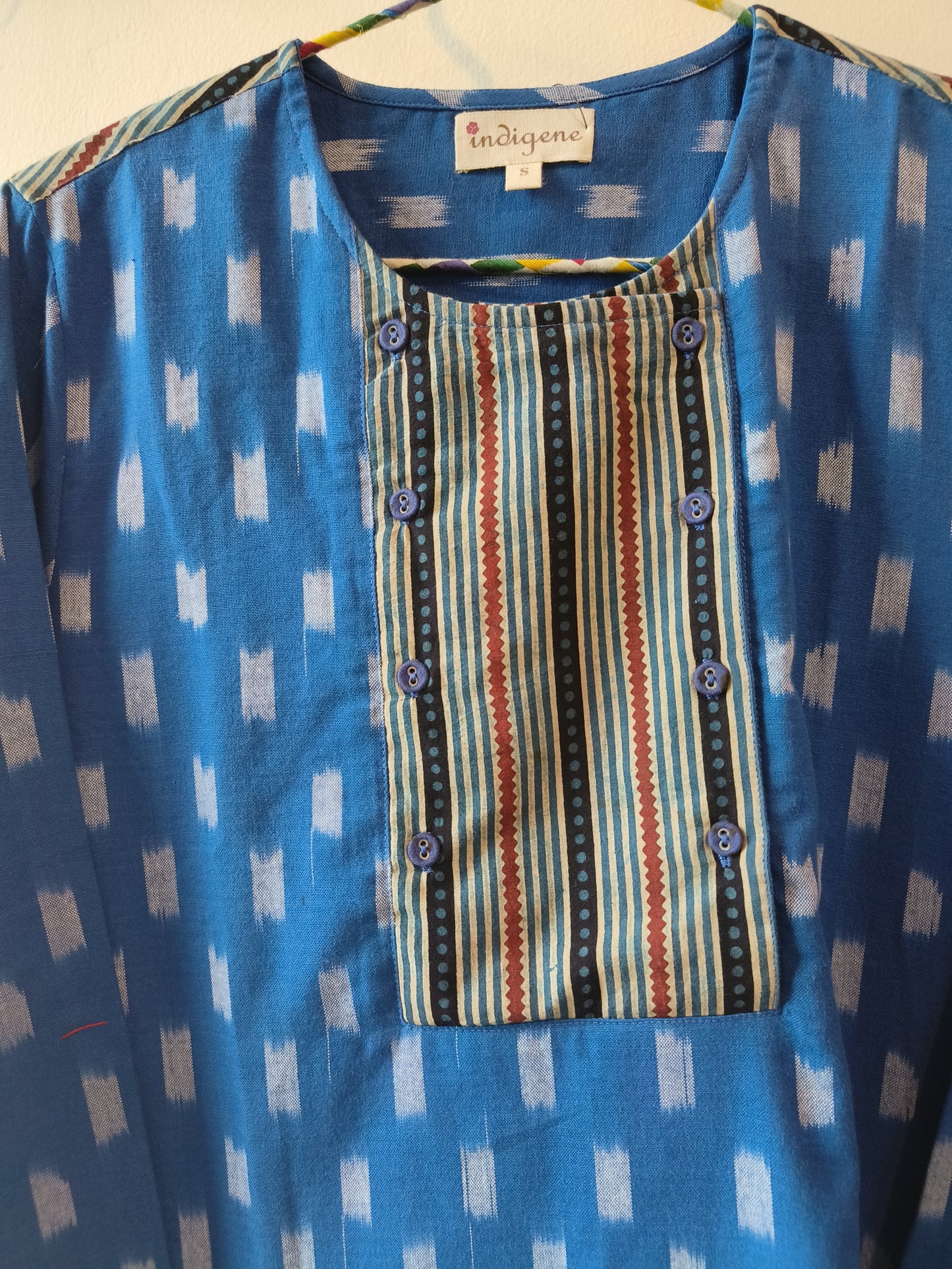 Blue hand woven cotton ikat Kurta (READY TO SHIP)