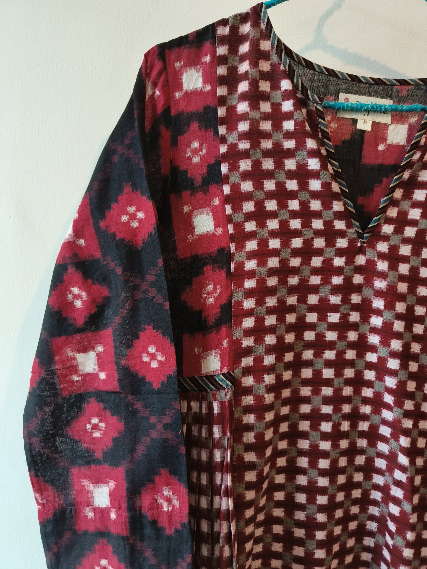 DOUBLE IKAT TELIA RUMAL SIDE PLEATED KURTA