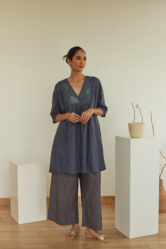 Zypher V Neck Embroidered Tunic & Culotte Pant set