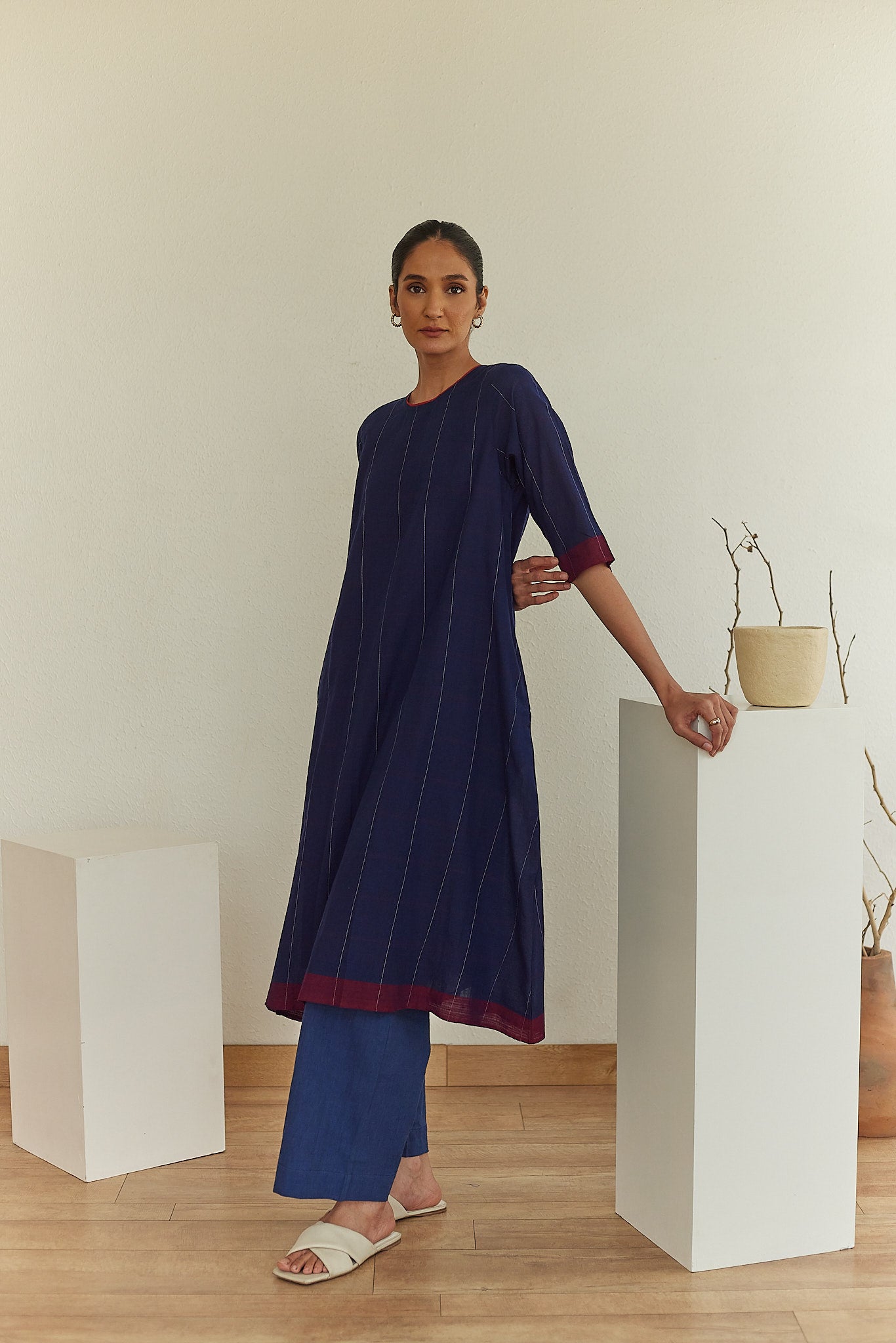 Onyx Handwoven Checks Long Kurta