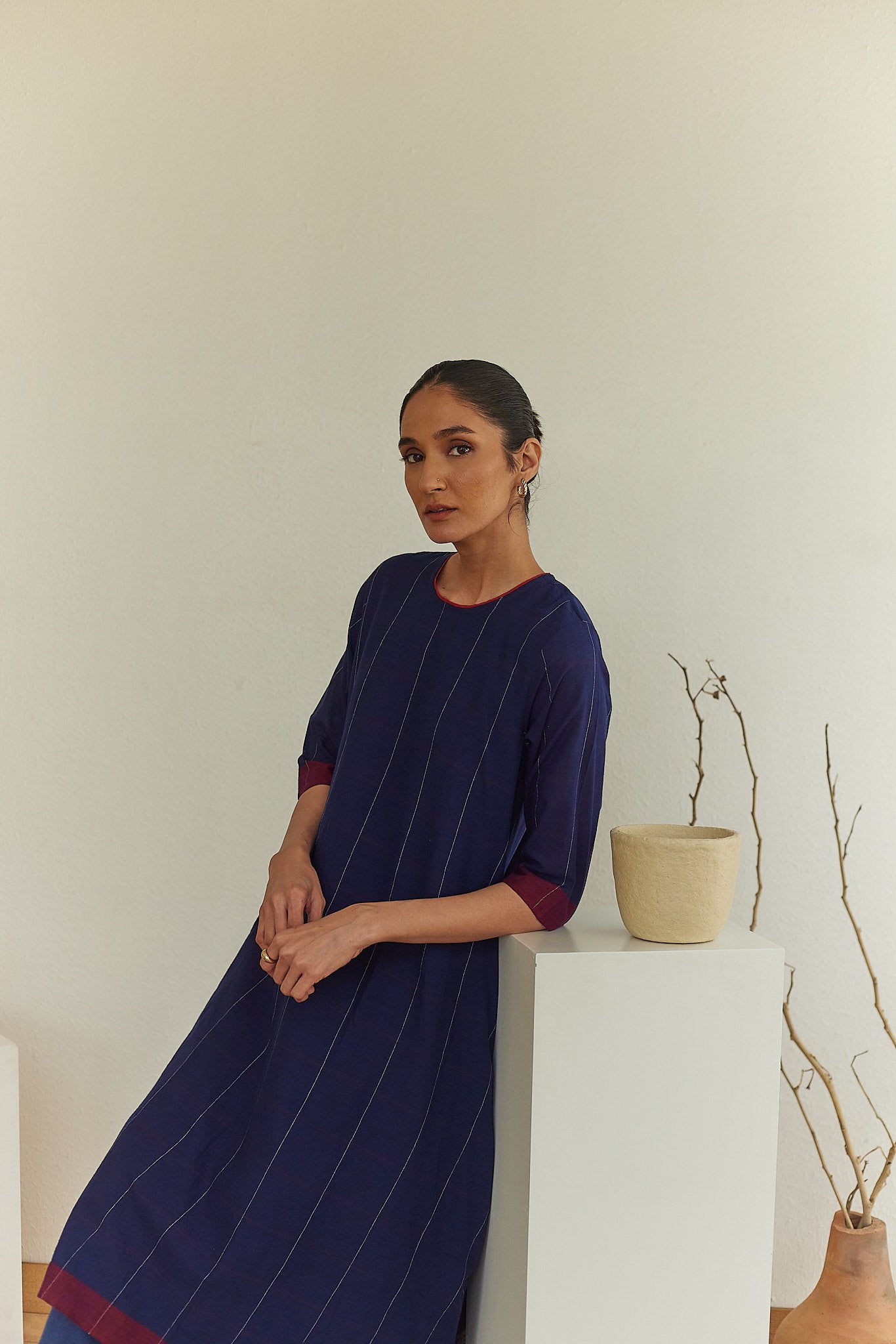 Onyx Handwoven Checks Long Kurta