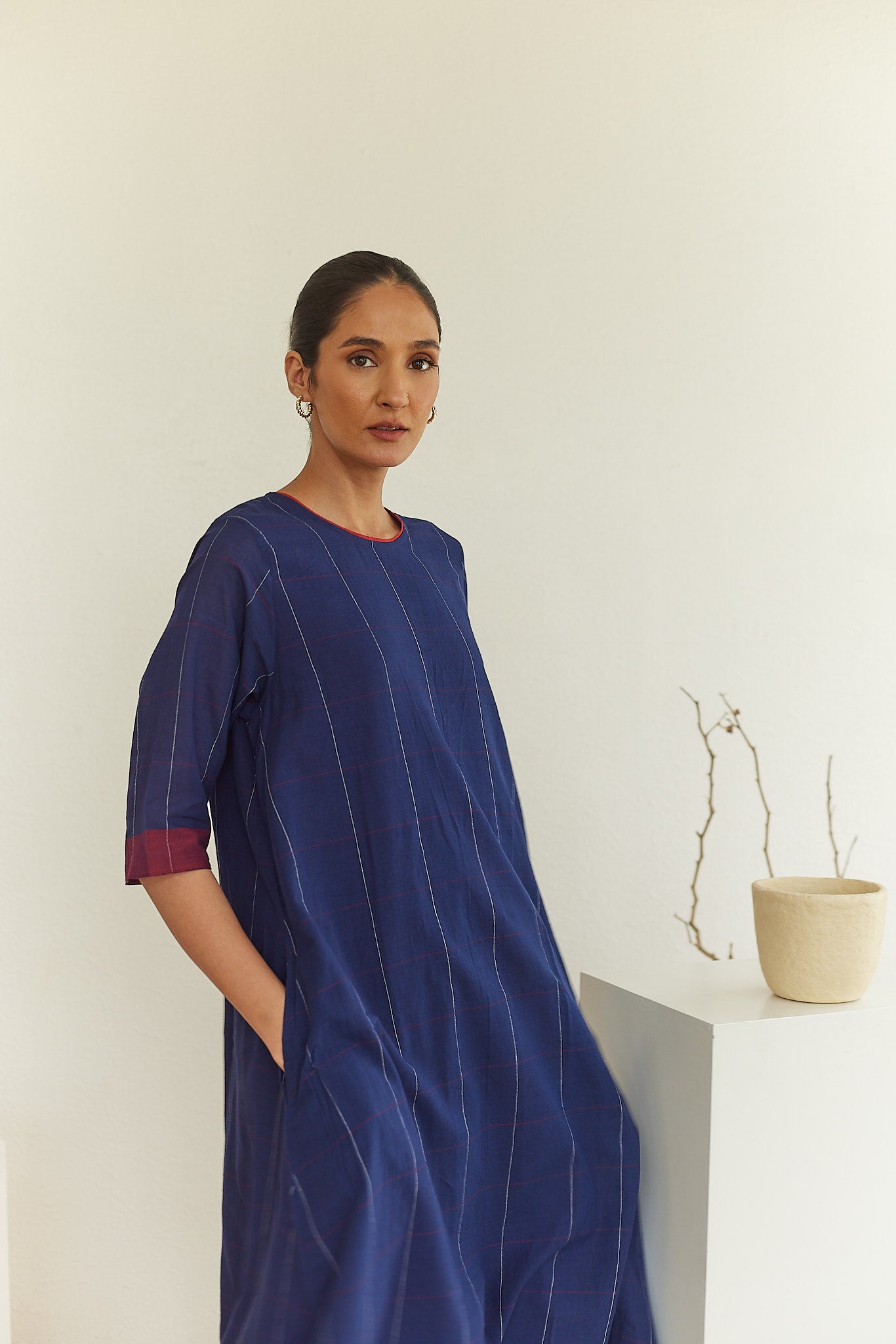 Onyx Handwoven Checks Long Kurta