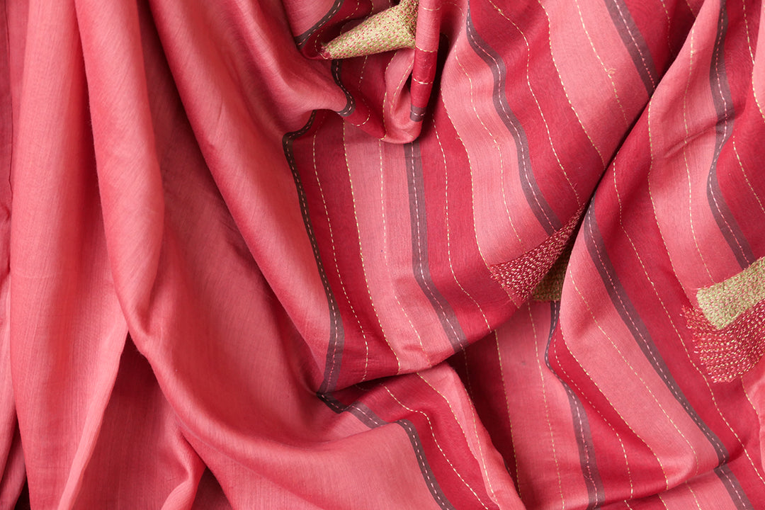 Carrot Red Stripe Boro Saree