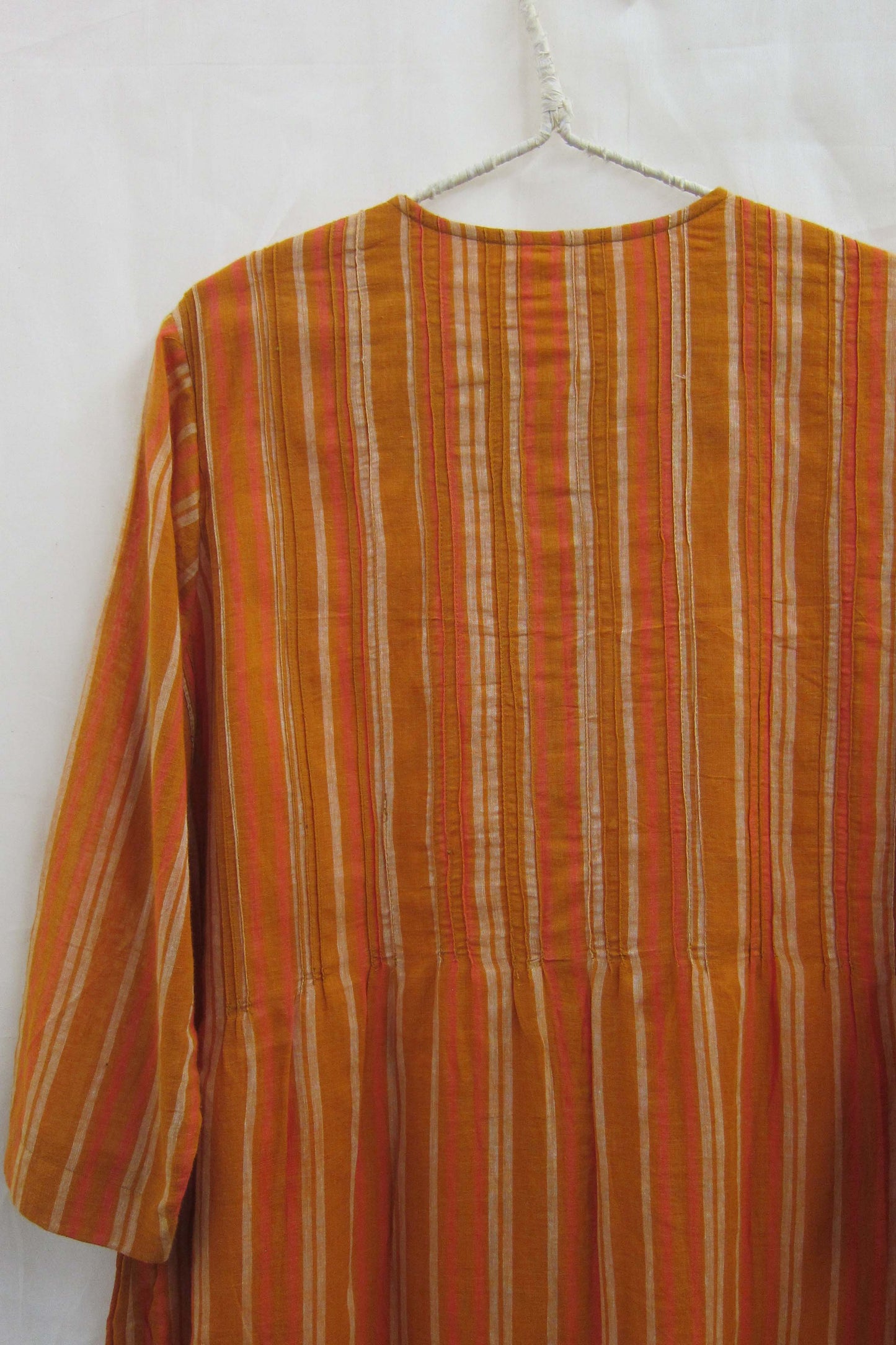 Cotton Gauze Pintuck Button-down Kurta Ochre