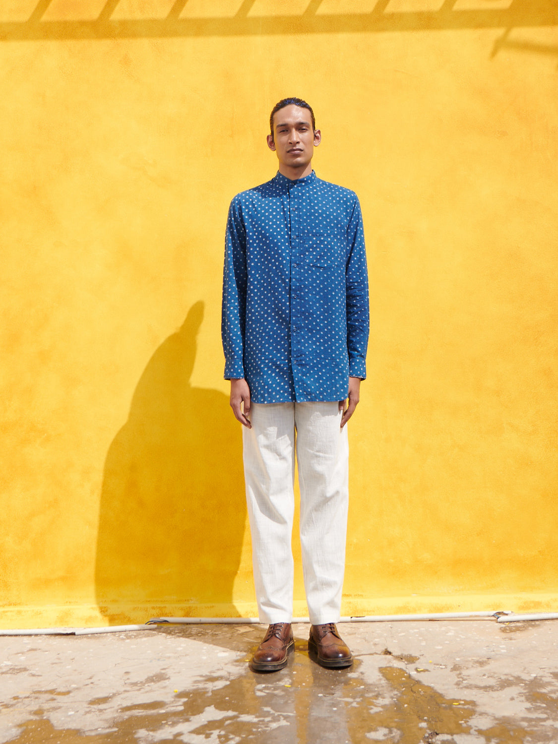 Indigo Hand-block Printed Polka Shirt