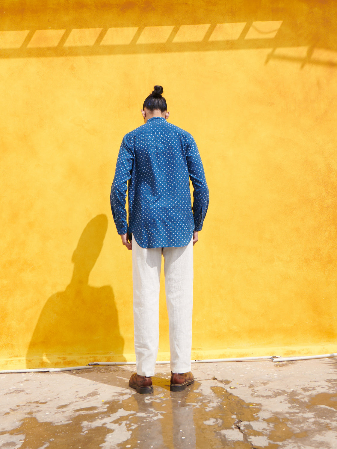 Indigo Hand-block Printed Polka Shirt